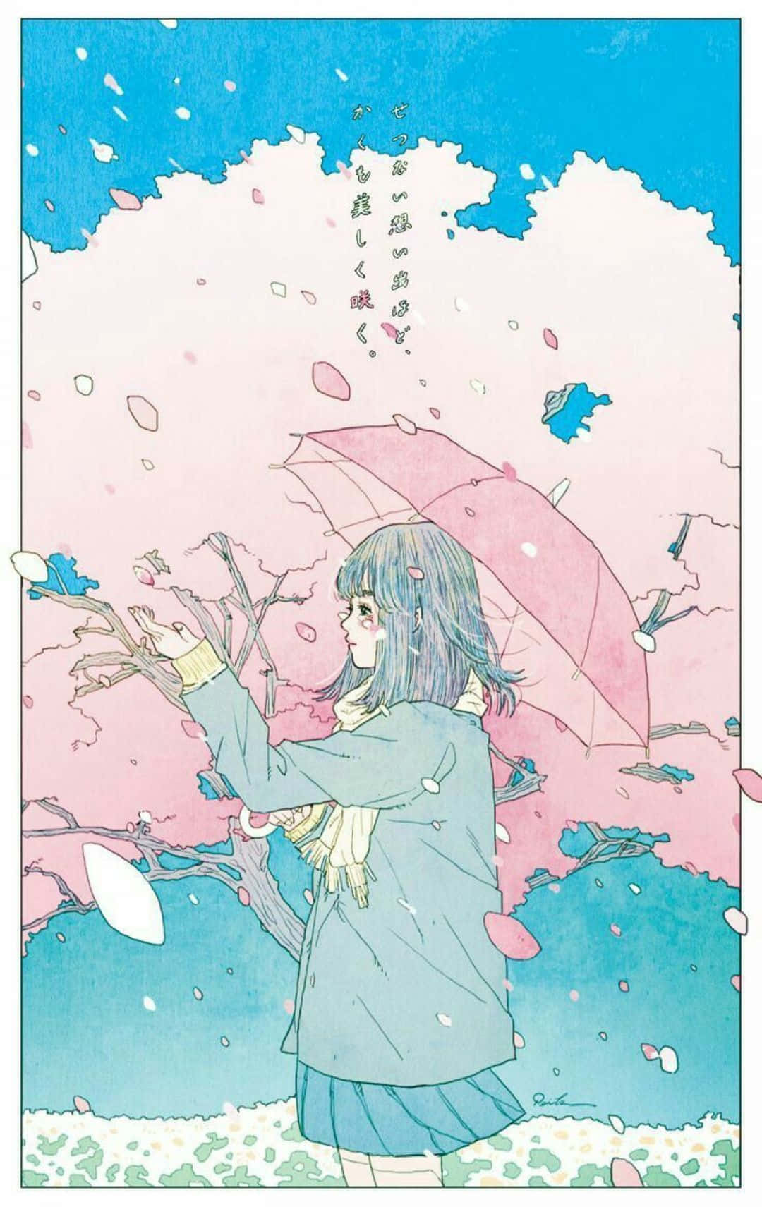 一個女仔喺空中揸住一把遮 壁紙