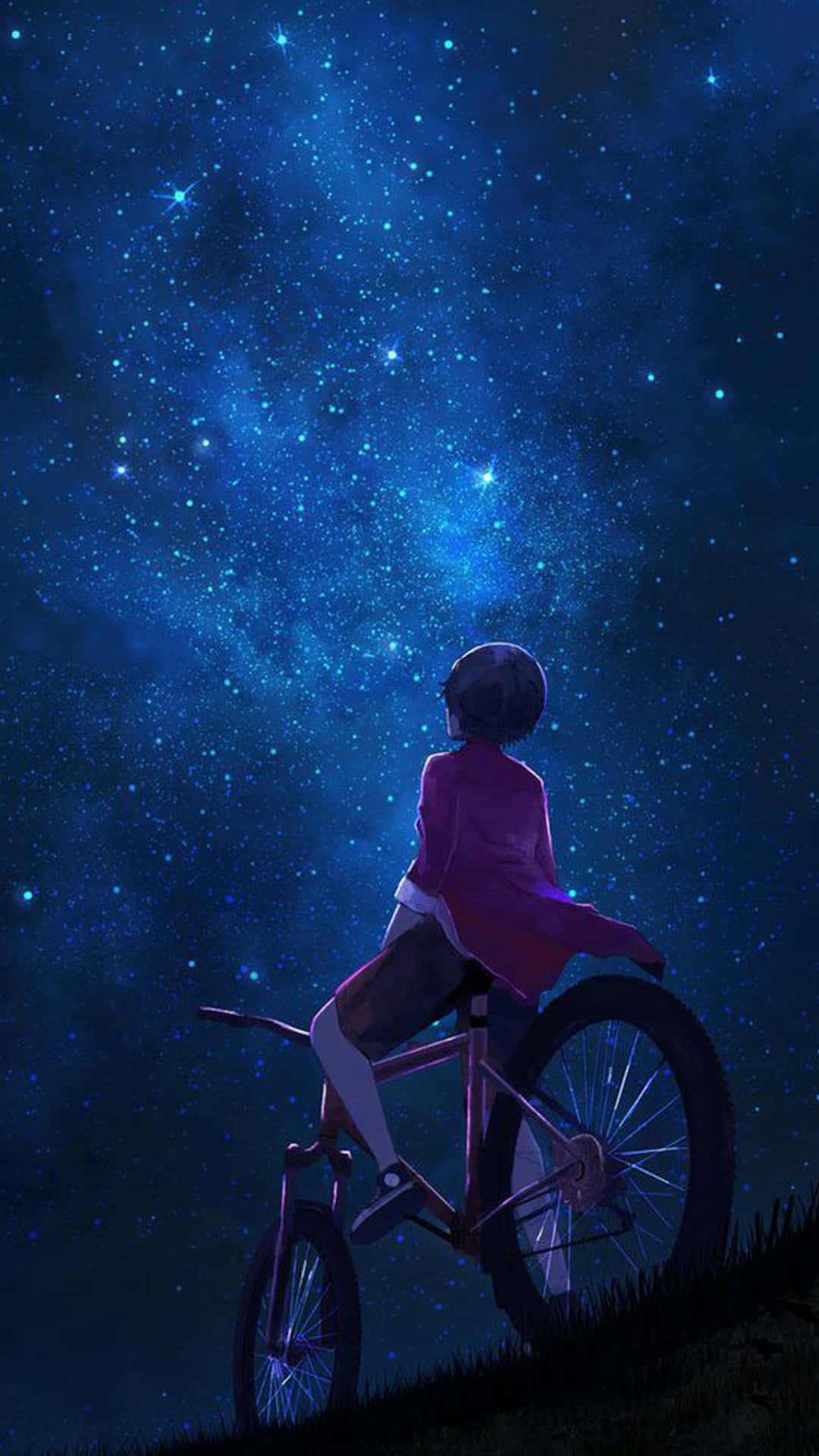 一個女孩在星空下騎單車 壁紙