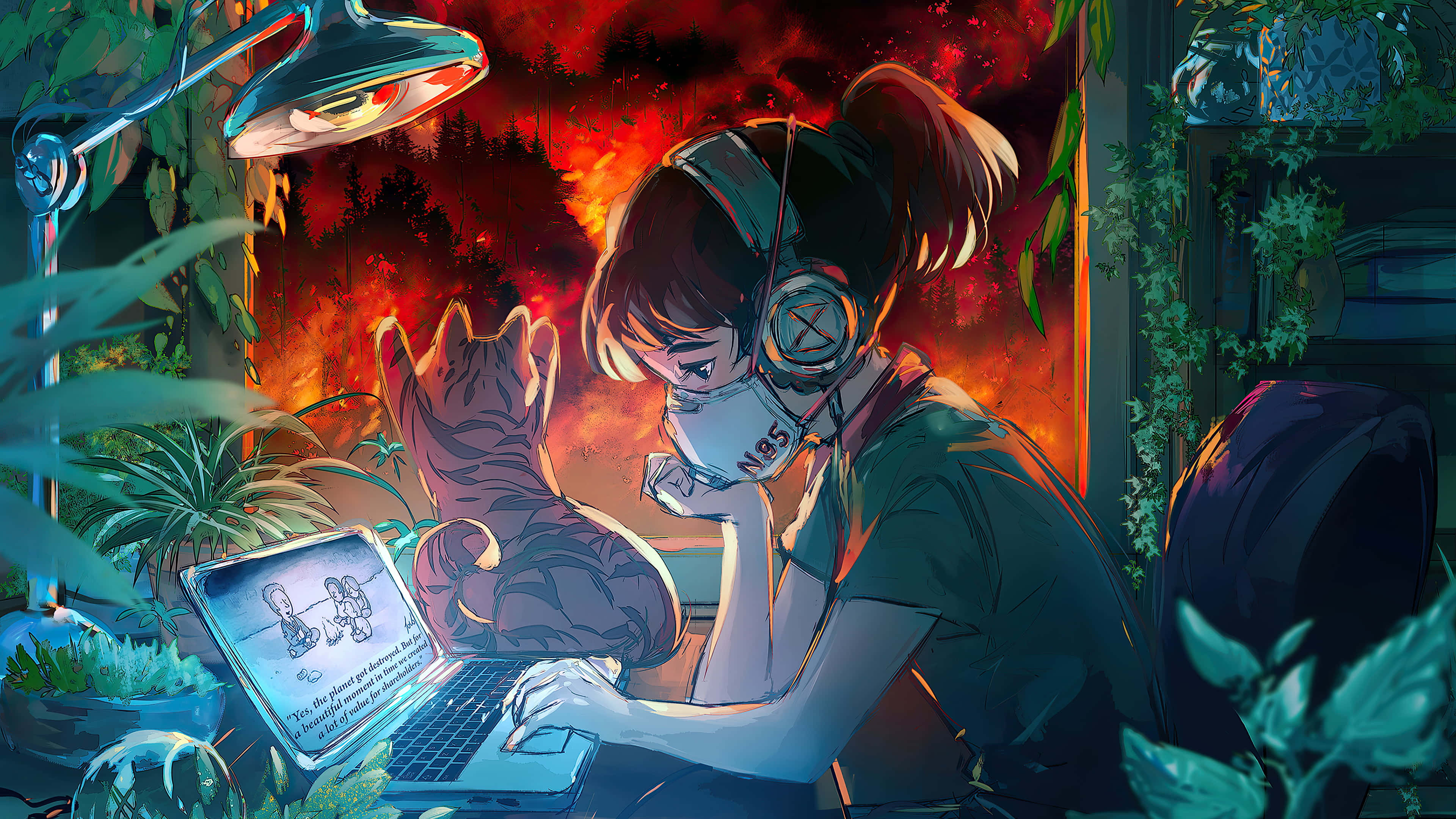 一個女孩坐在電腦前 壁紙