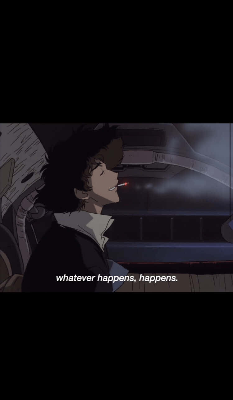 Edgy Aesthetic 桌布 壁紙 — 一個孤獨的動漫角色在夜間昏暗的車內抽煙，表情沉思。