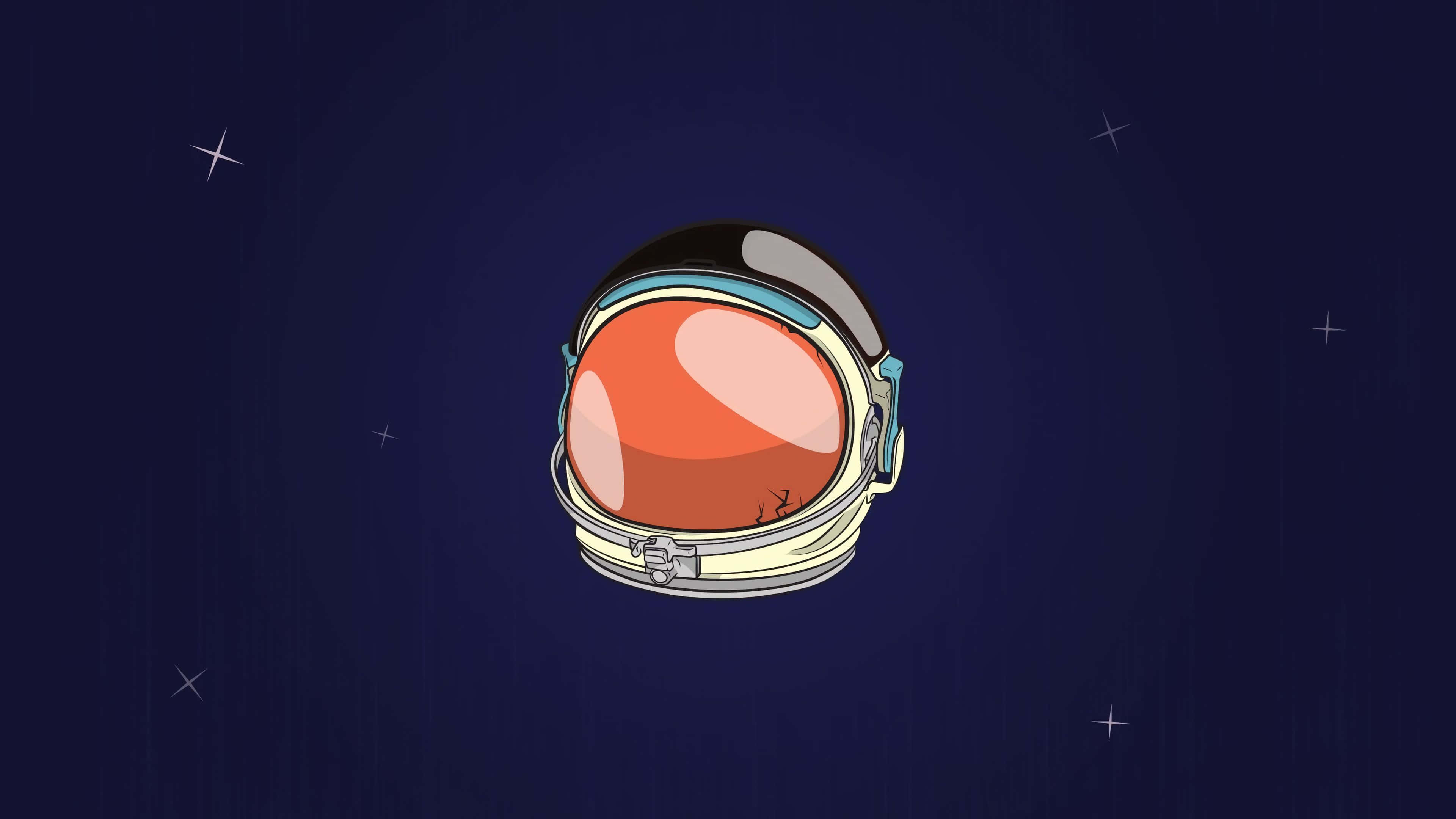 Minimalist Space 桌布 壁紙 — 一個孤獨的太空人頭盔在深空漂浮，背景是繁星點點的深藍色。