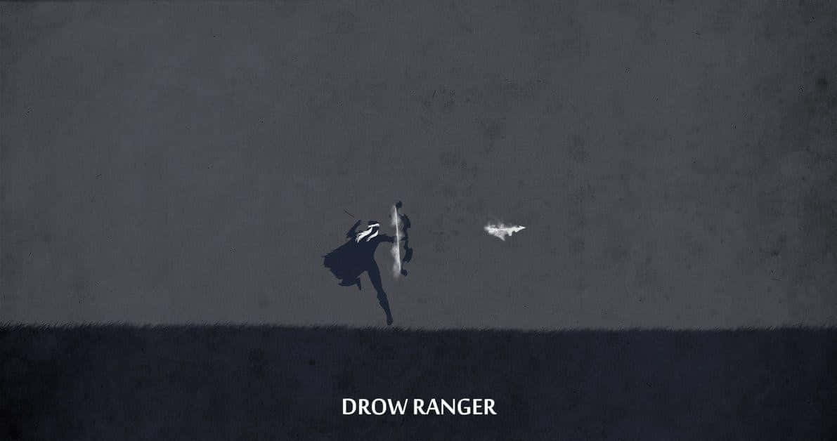 Drow Ranger 桌布 壁紙 — 一個孤獨的身影穿著深色長袍，跳過荒涼的灰色平原，發射發光的投射物。
