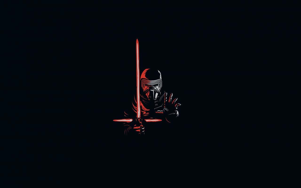 Cool Star Wars 桌布 壁紙 — 一個孤獨的身影身穿黑色盔甲，手持發光的紅色光劍，面對一片漆黑的虛空。