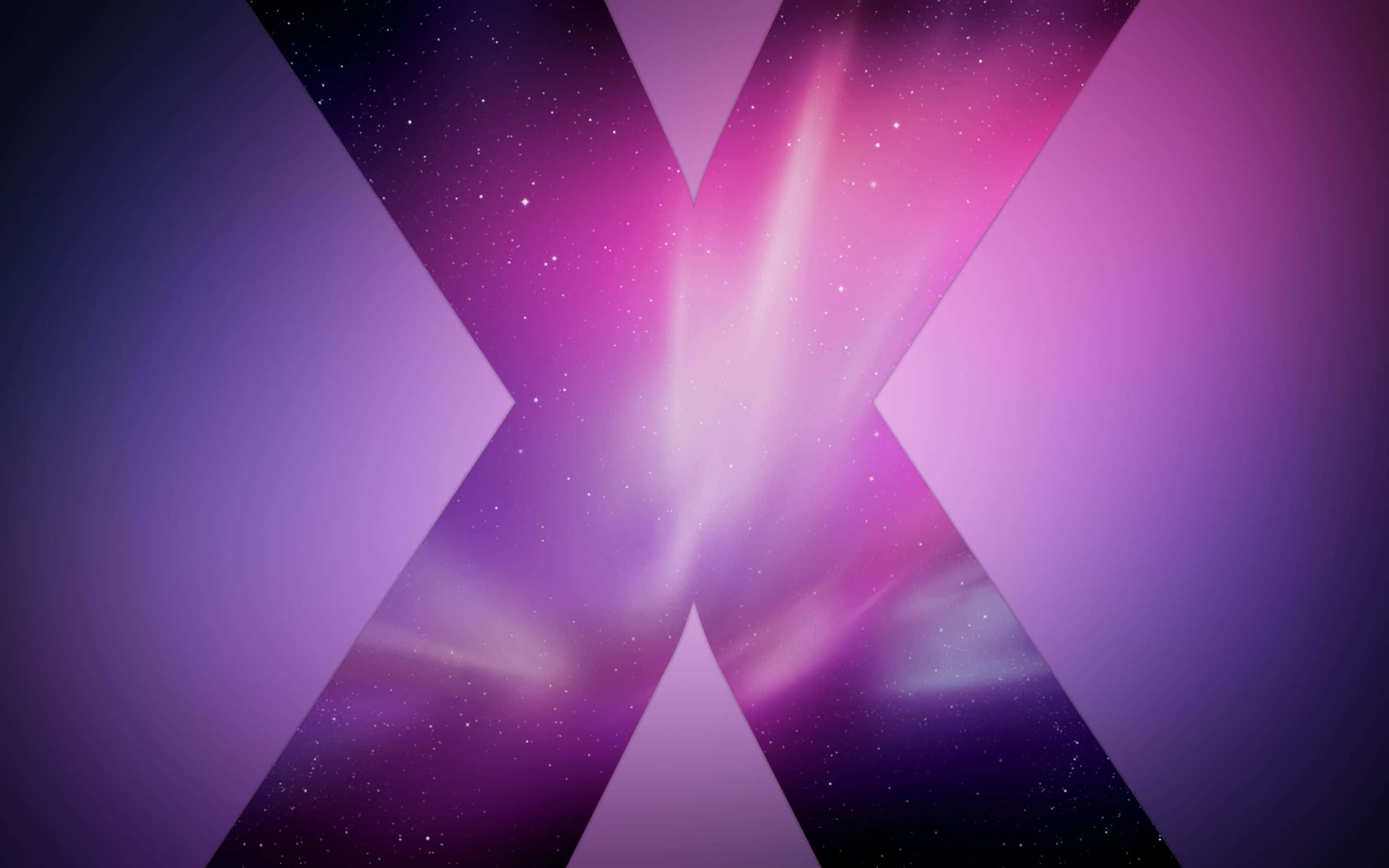X 桌布 壁紙 — 一個宇宙X形框架揭示了一個充滿活力的星雲，粉紅色、紫色和星光閃爍的空間透過其臂膀發光。