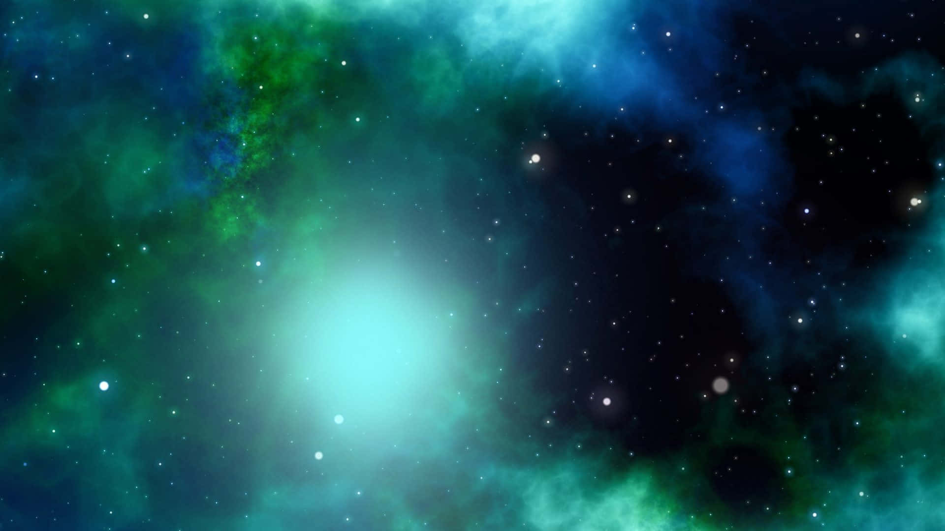 Green Galaxy 桌布 壁紙 — 一個宇宙星雲在佈滿星星的虛空中旋轉，呈現出充滿活力的青綠色和祖母綠色調。