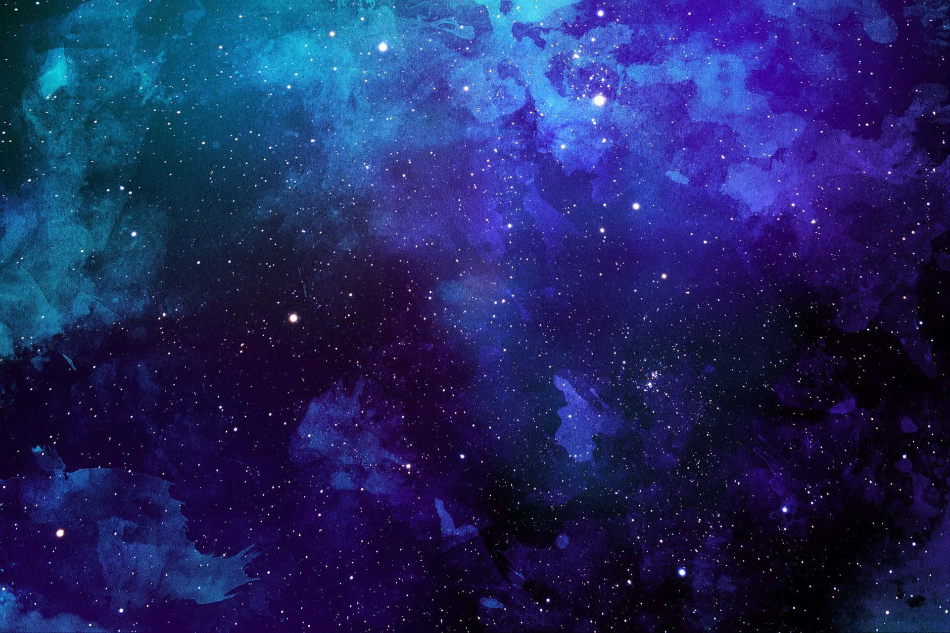 美學電腦 桌布 壁紙 — 一個宇宙星雲在深藍色和紫色中旋轉，點綴著閃爍的星星，背景是黑暗的虛空。