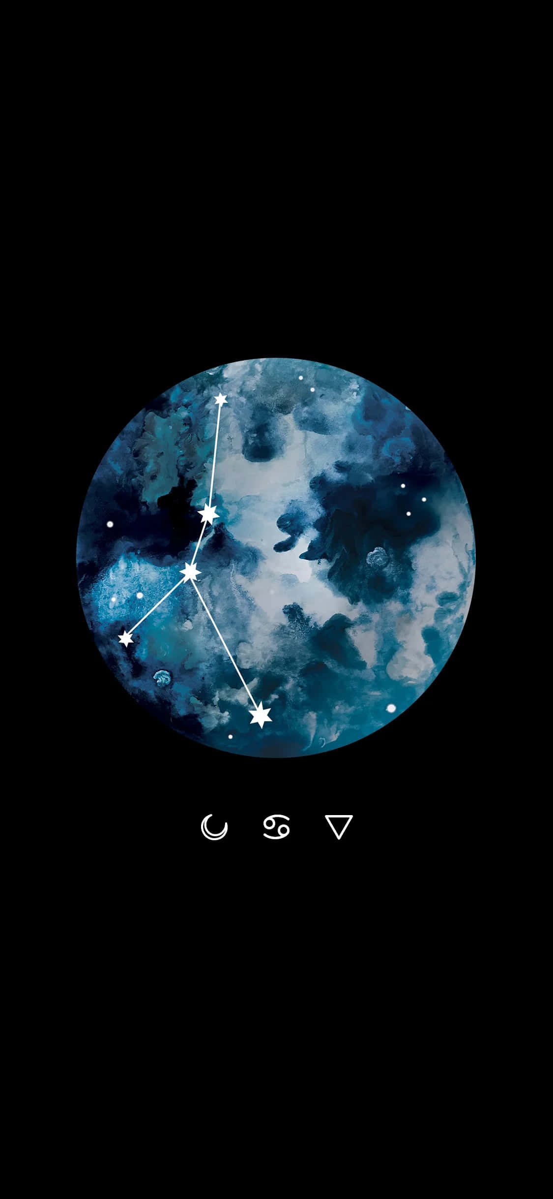 cancer 桌布 壁紙 — 一個宇宙時鐘面，帶有星座和天體符號，背景是深藍色星雲和黑色。