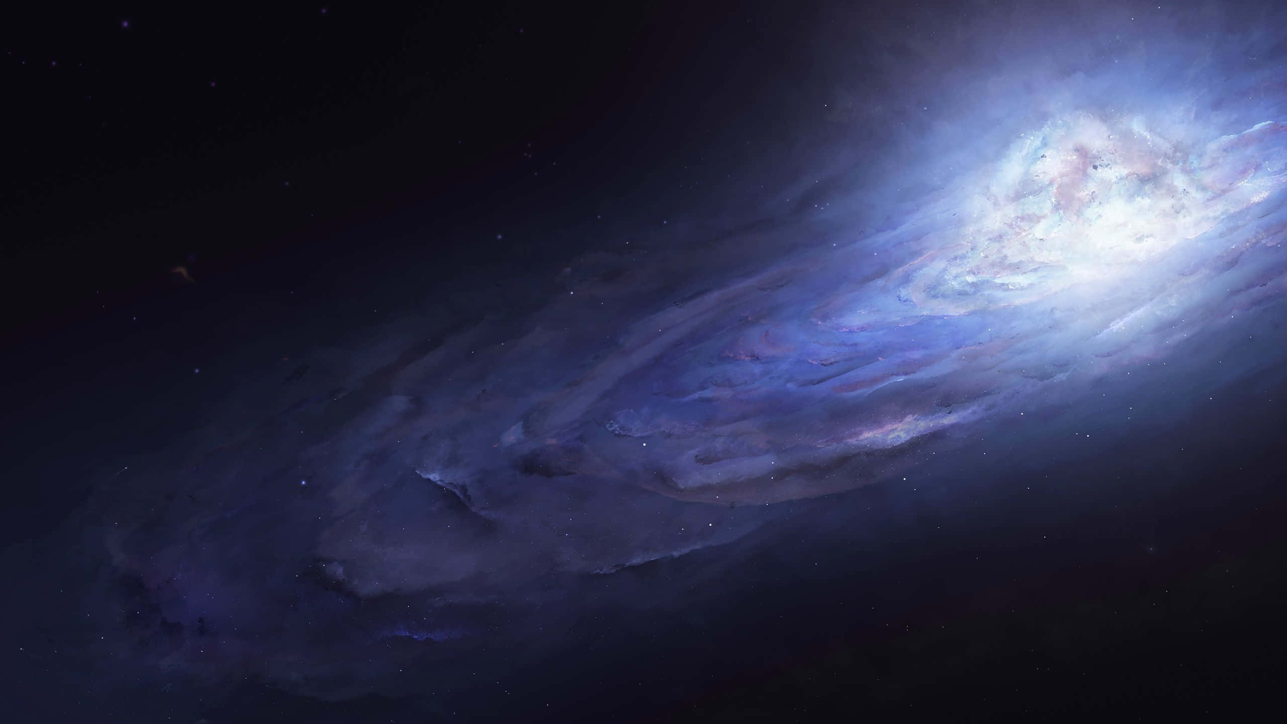 Galaxy Themed Paintings 桌布 壁紙 — 一個宏偉的螺旋星系在佈滿星星的宇宙虛空中旋轉，散發著藍色和紫色的星雲光芒。