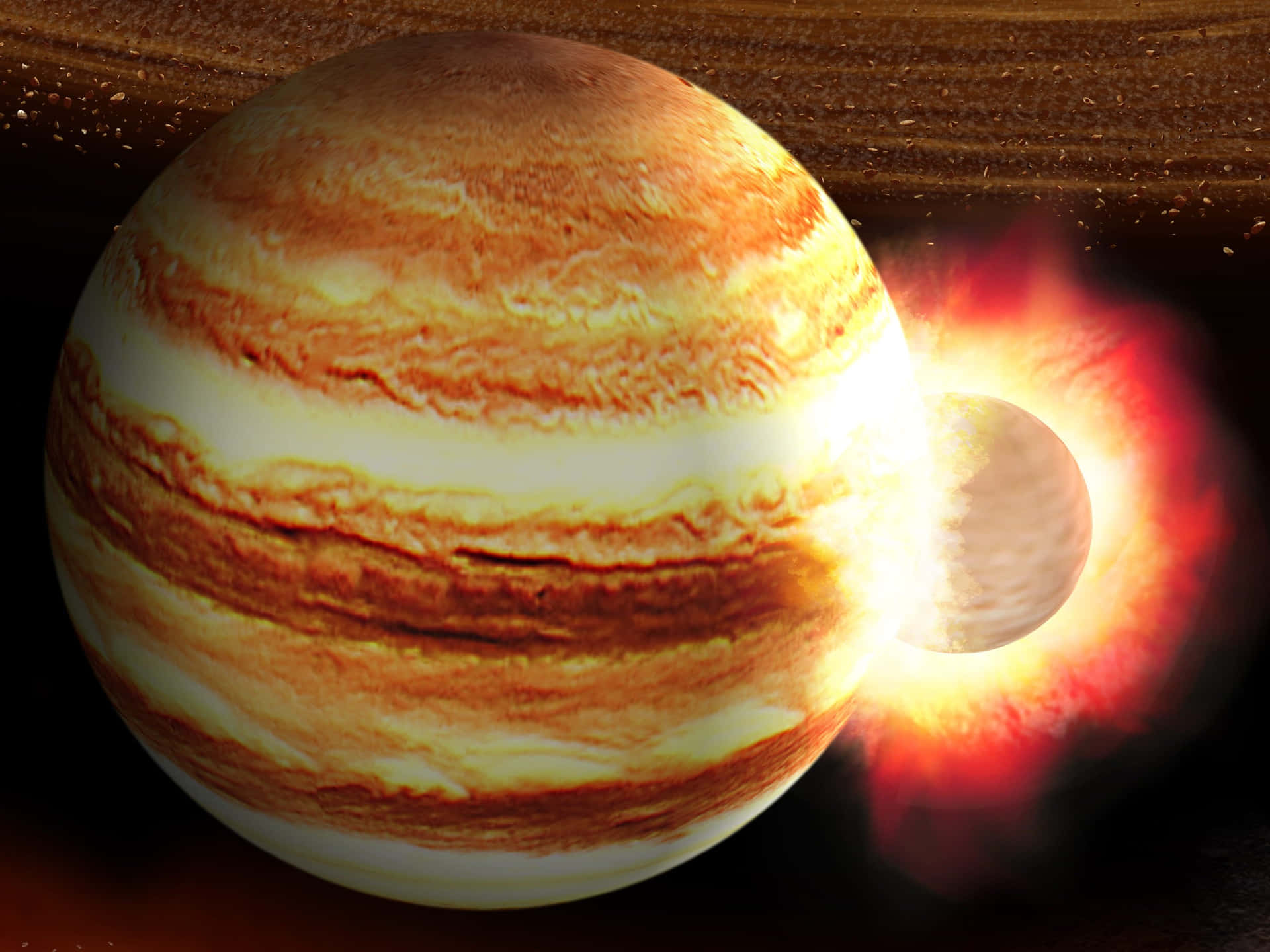 木星及其衛星在太空中發出火紅的光芒 — 木星 GIF 壁紙