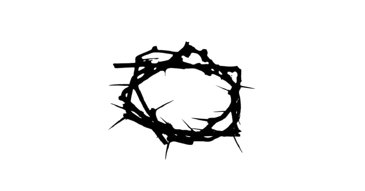 Jesus Crown Of Thorns 桌布 壁紙 — 一個帶刺冠冕的鮮明黑色剪影，以粗糙、富有表現力的筆觸繪製在純白色背景上。