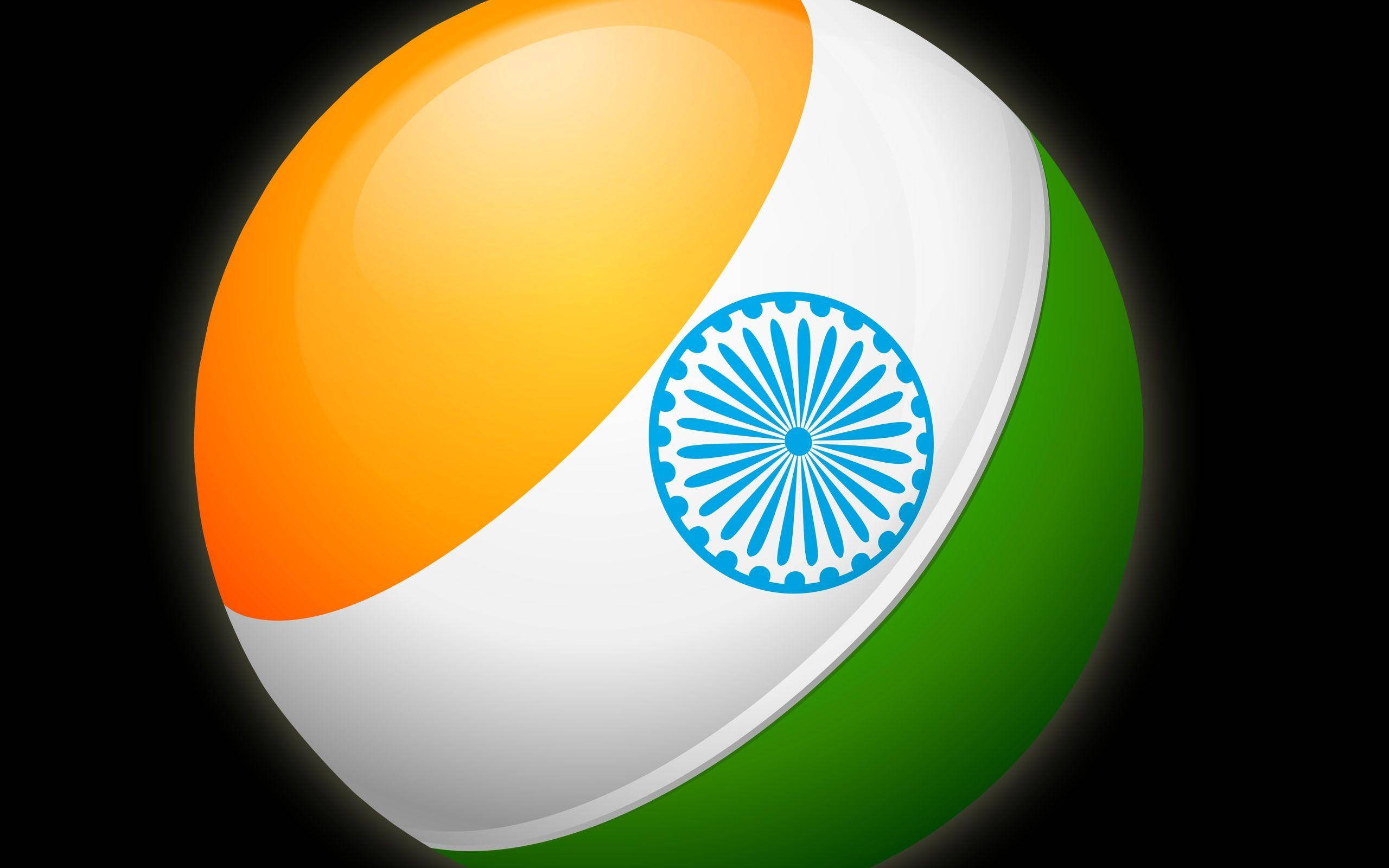 Indian 桌布 壁紙 — 一個帶有印度三色旗和阿育王法輪的光澤球體，背景為黑色。