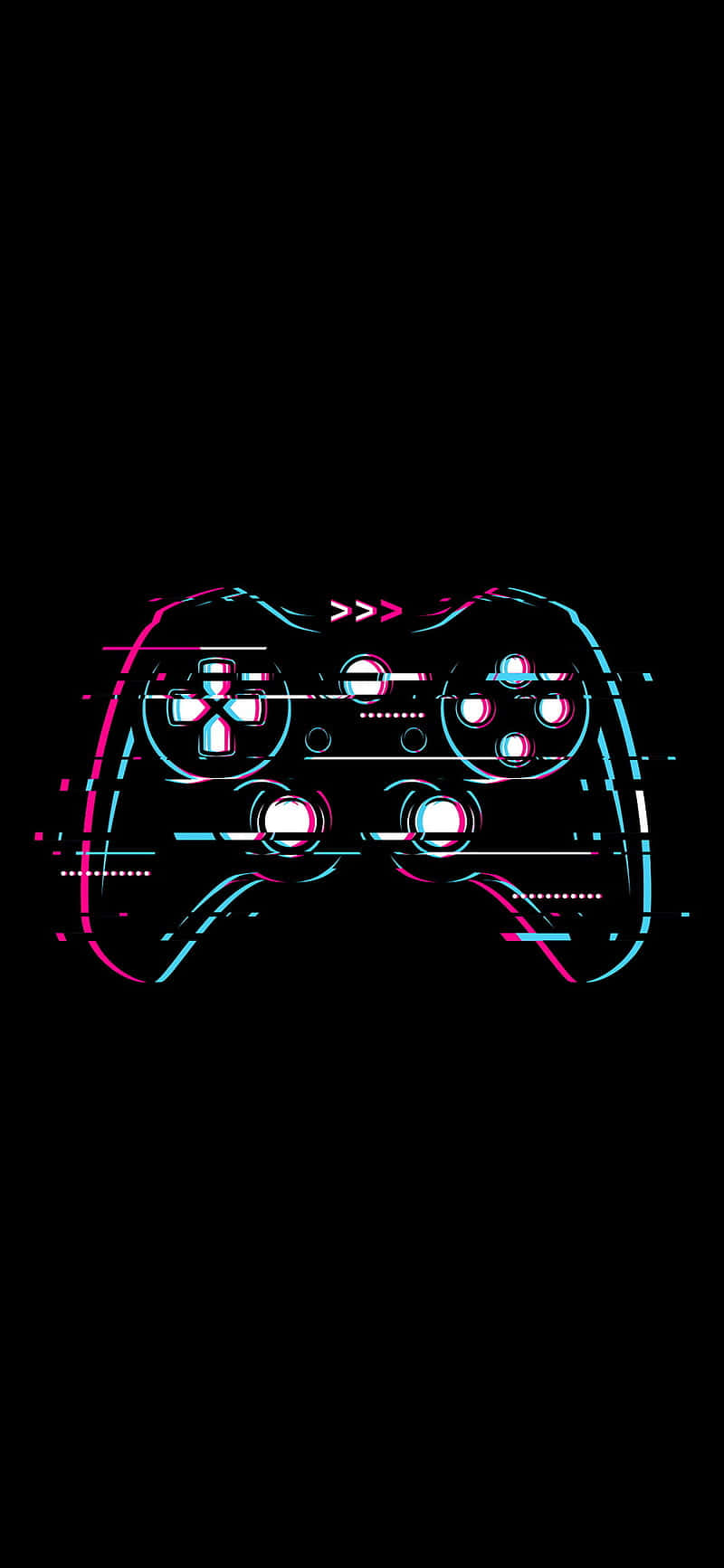 Gamer 桌布 壁紙 — 一個帶有故障效果的發光霓虹遊戲控制器在黑色背景上脈動。