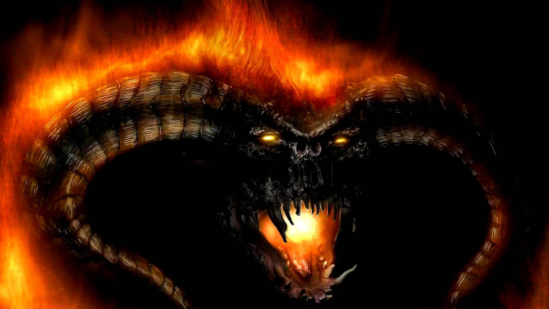 發光眼睛、張嘴噴火的火焰惡魔。