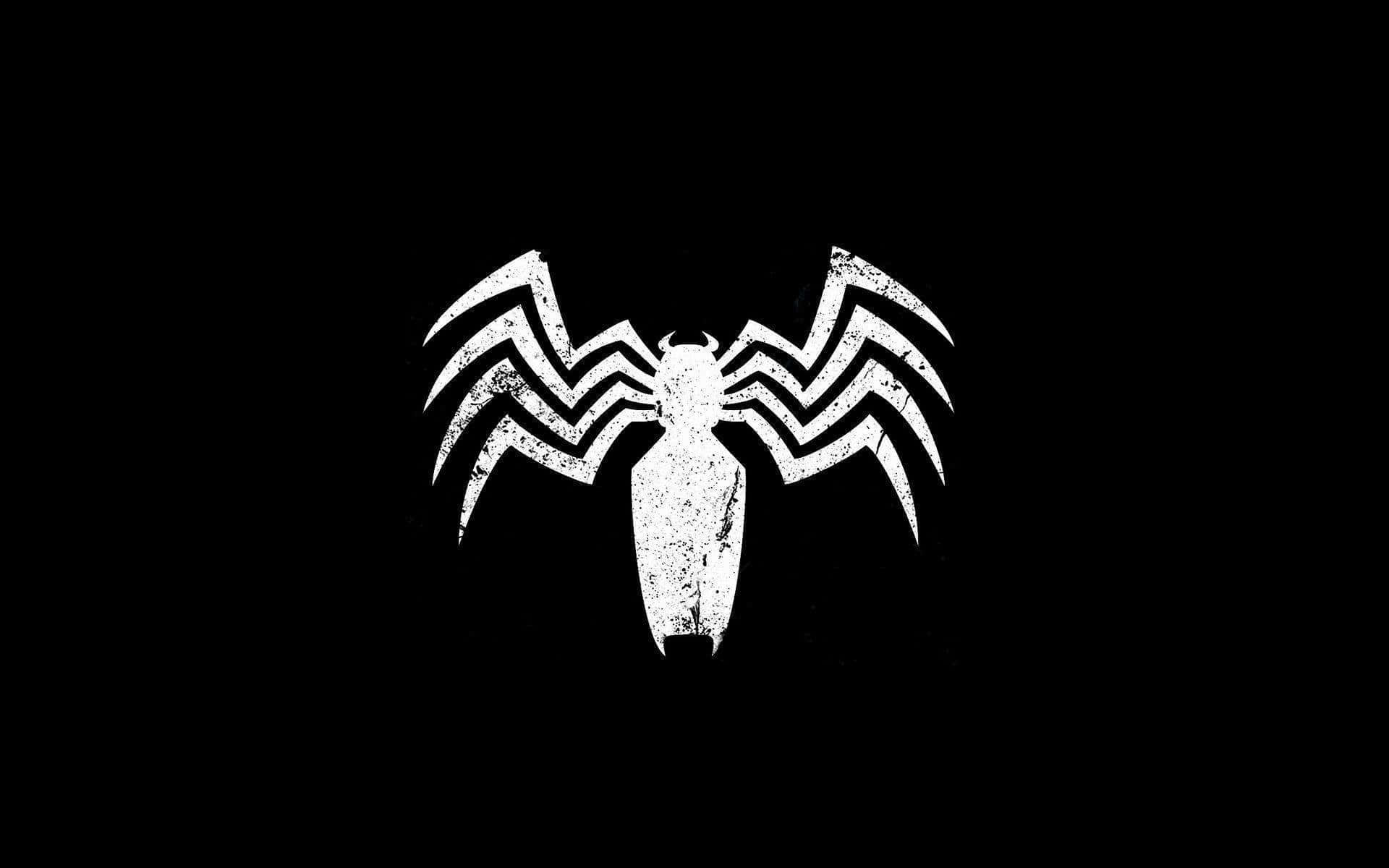 毒液 桌布 壁紙 — 一個帶有磨損紋理的鮮明白色 Venom 標誌，居中放置在純黑色背景上。
