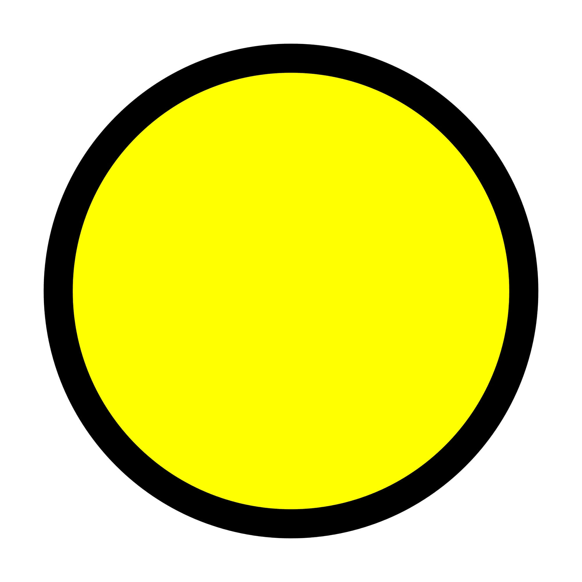 Yellow Circle 桌布 壁紙 — 一個帶有粗黑邊框的醒目黃色圓圈，居中於純白色背景上。