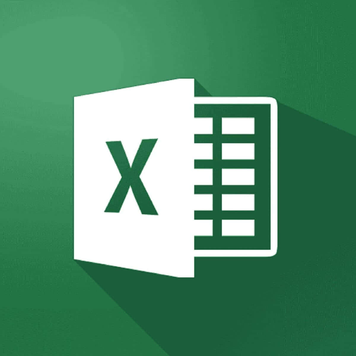 Excel 桌布 壁紙 — 一個帶有綠色「X」和網格圖示的白色Microsoft Excel標誌，在帶有紋理的綠色背景上投下長長的陰影。