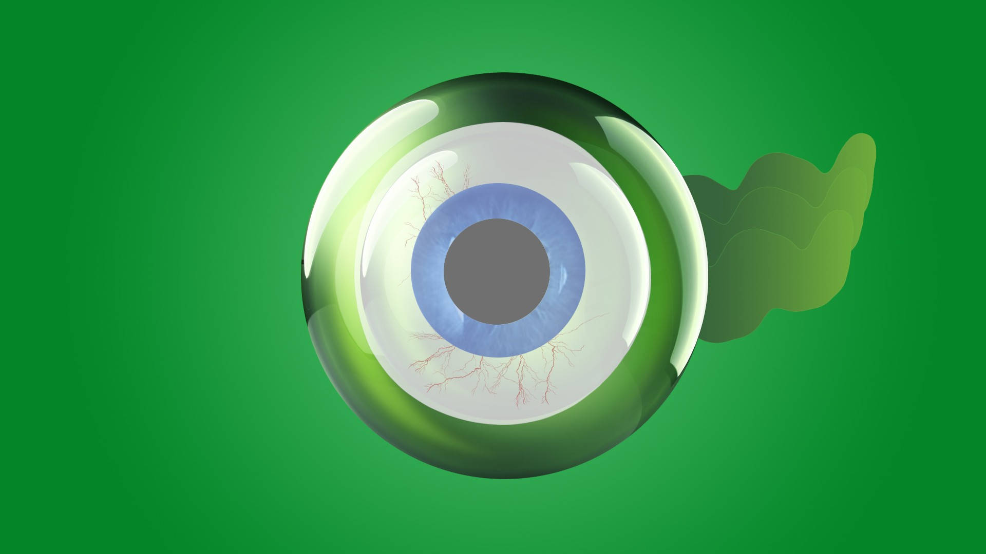 Jacksepticeye Septic Eye Sam 壁紙 — 一個帶有藍色虹膜和紅色血管的光滑卡通眼球，漂浮在帶有柔和陰影的鮮綠色背景上。