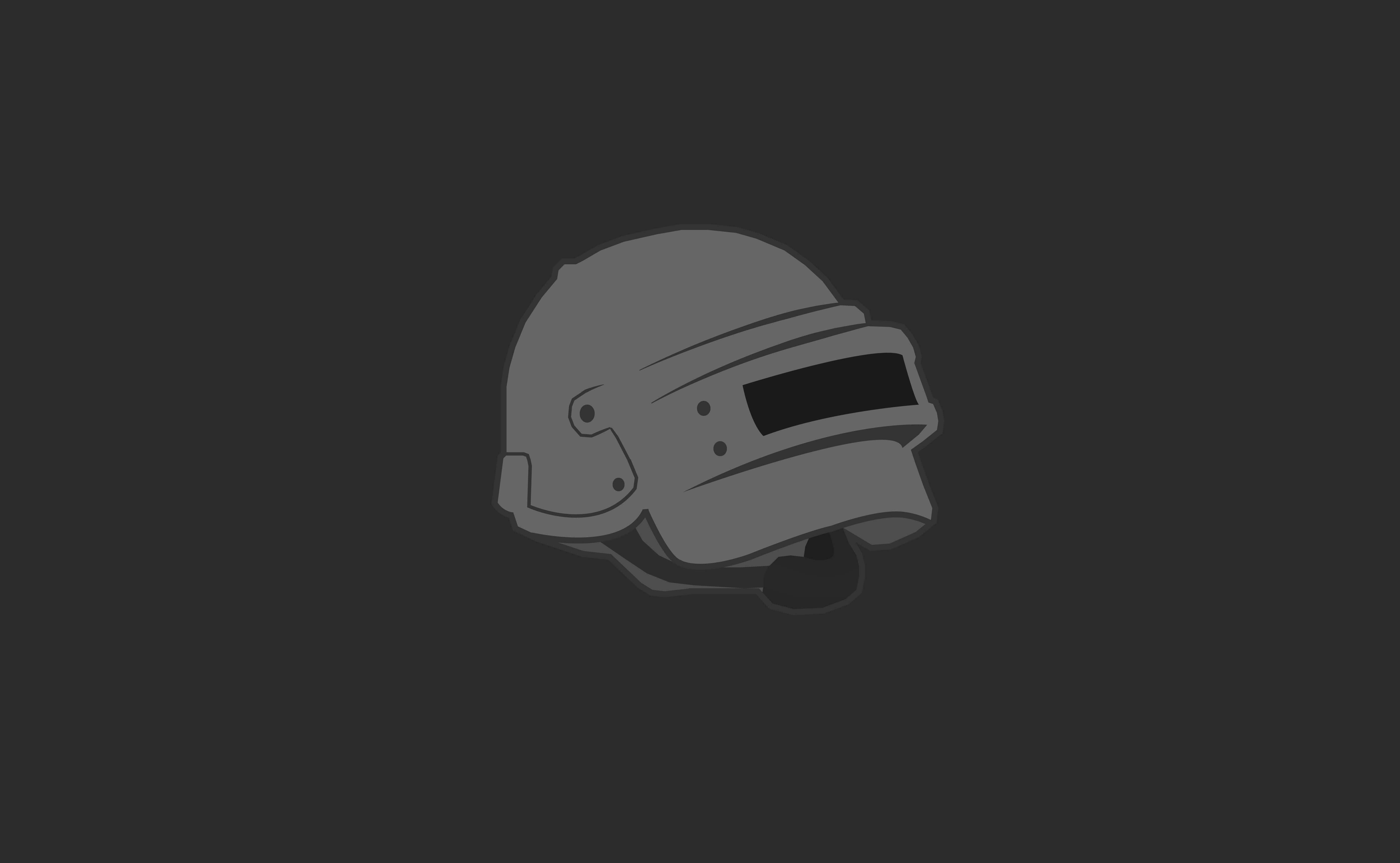 Pubg Logo 桌布 壁紙 — 一個帶有護目鏡的簡約灰色戰鬥頭盔，位於深灰色背景中央。