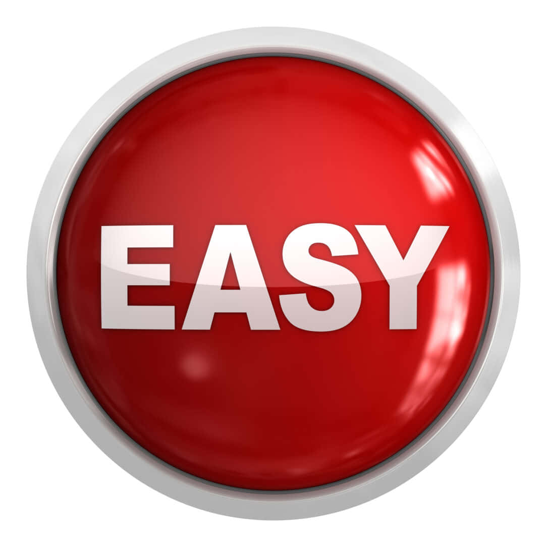 Easy 桌布 壁紙 — 一個帶有銀色邊框的亮紅色按鈕，上面有粗體白色文字寫著「EASY」，背景為純白色。