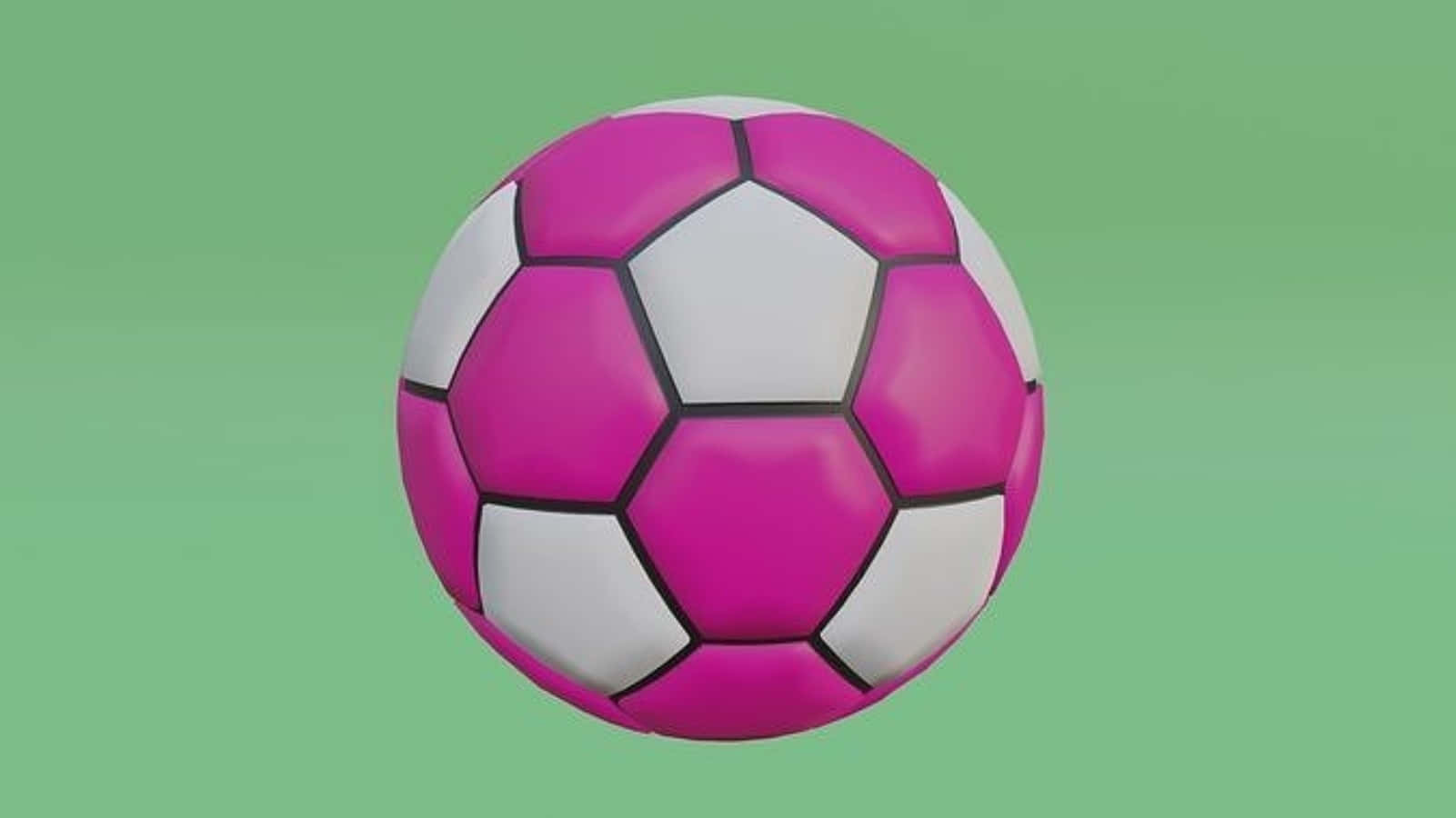 Pink Soccer Ball 桌布 壁紙 — 一個帶有黑色縫線的鮮豔粉紅和白色足球漂浮在純薄荷綠背景上。
