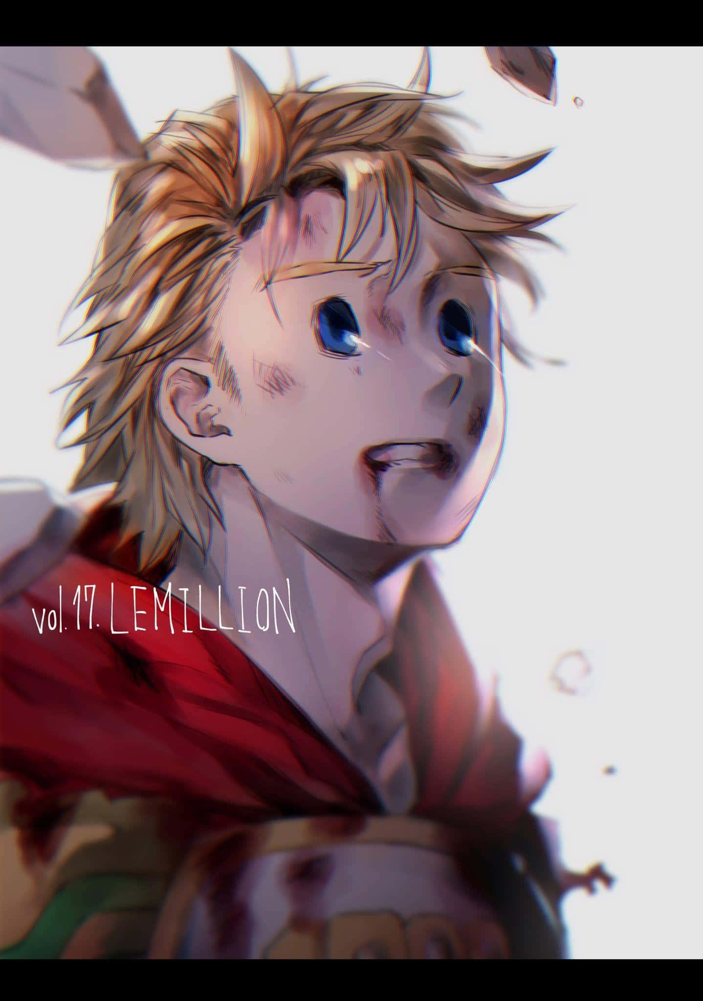 Mirio Togata 桌布 壁紙 — 一個年輕男子嘅近距離動畫肖像，佢有尖刺金髮同藍色眼睛，向上望帶住充滿希望嘅表情。