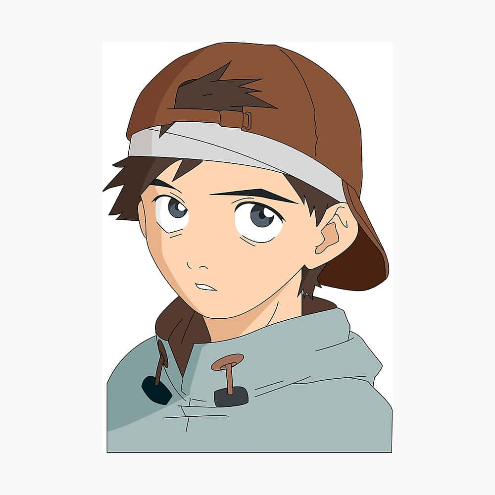 Naota Nandaba 桌布 壁紙 — 一個年輕的動漫男孩，棕色頭髮和藍色眼睛，戴著反戴的帽子，穿著淺藍色連帽衫，表情嚴肅。