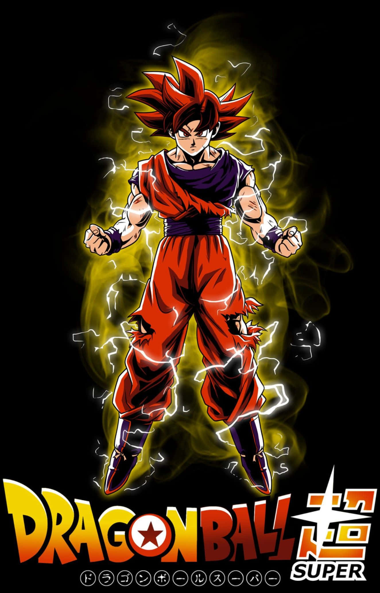 Legendary Super Saiyan 桌布 壁紙 — 一個強大的動漫角色，有著尖刺的紅髮和發光的光環，在黑暗的背景下擺出戰鬥姿勢。