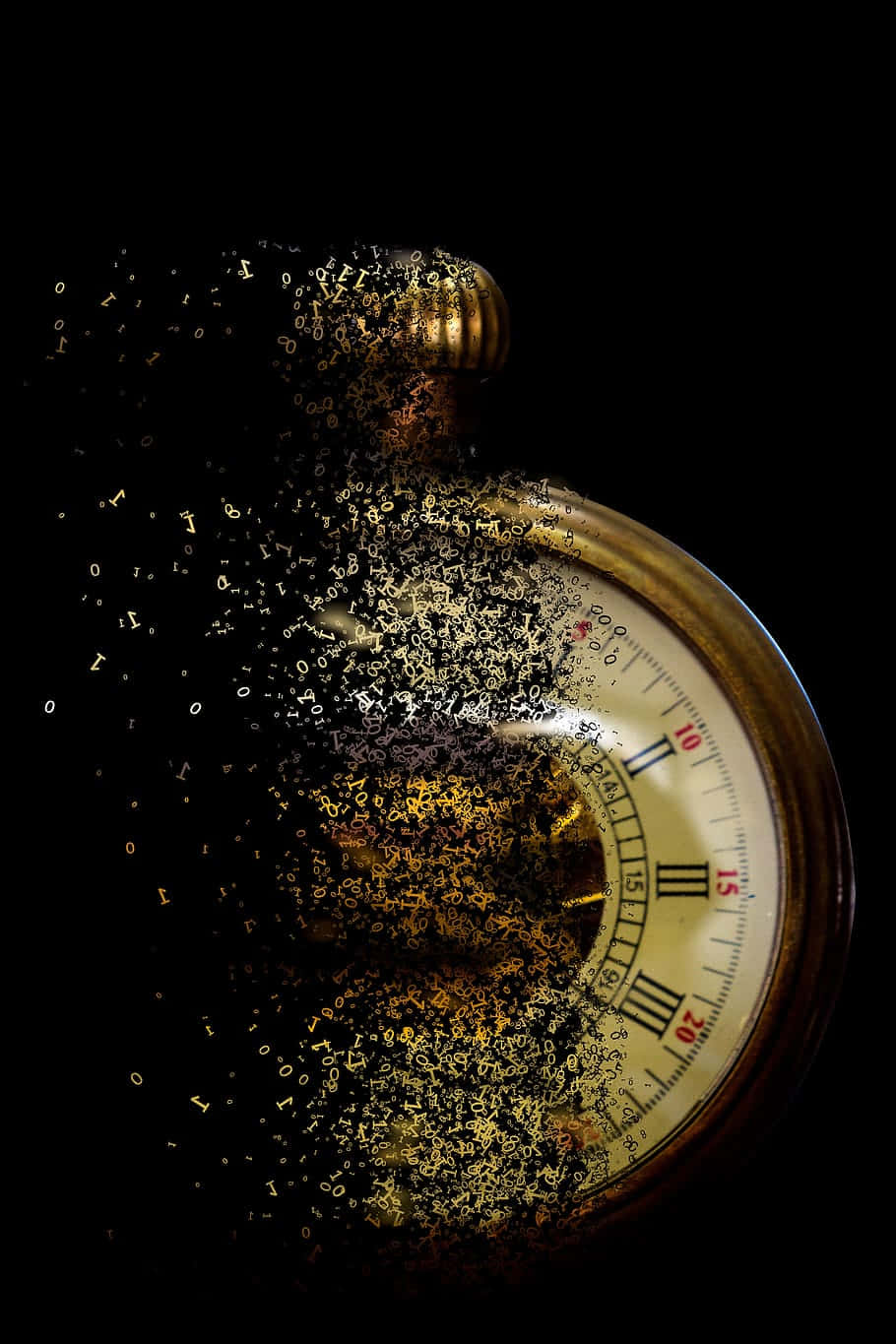 Time 桌布 壁紙 — 一個復古計時器在黑色背景上分解成金色數字和符號。