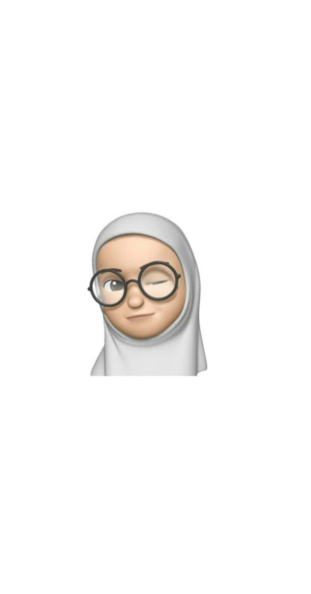 Animojis 桌布 壁紙 — 一個微笑的emoji女性，戴著白色頭巾和圓框眼鏡，閉上一隻眼睛。