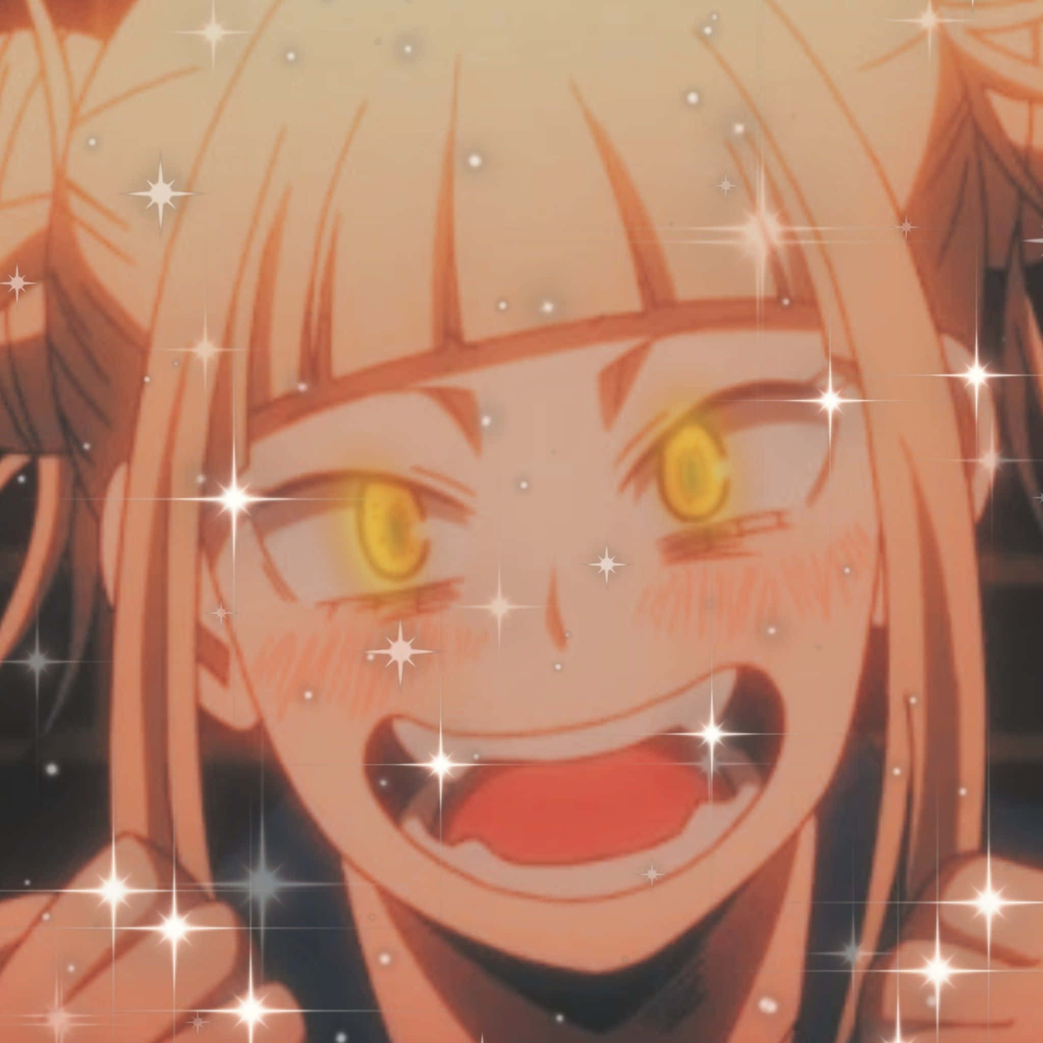 Toga 桌布 壁紙 — 一個快樂的動漫女孩，金髮和發光的黃色眼睛，臉上閃爍著星星。