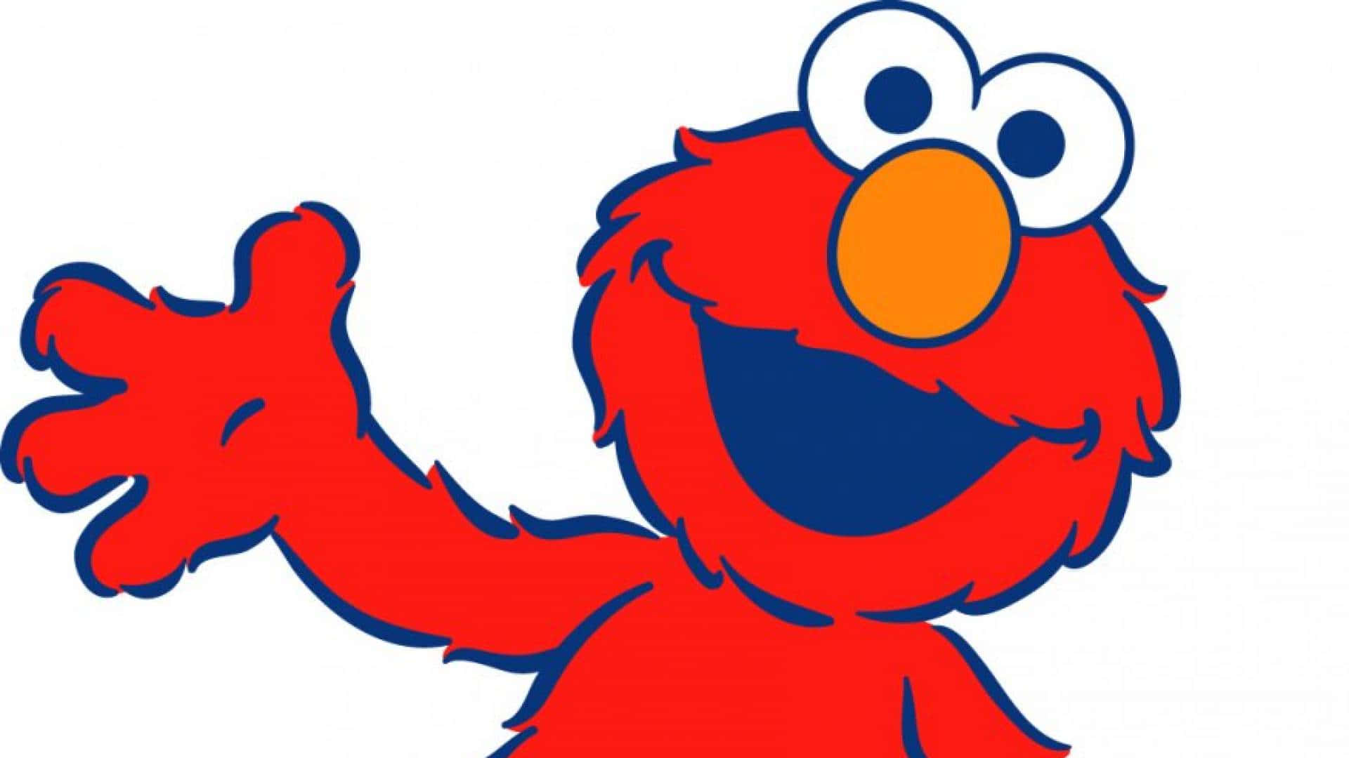 Sesame Street 桌布 壁紙 — 一個快樂的紅色毛茸茸卡通角色，有大眼睛和寬闊的笑容，在純白色背景上開心地揮手。