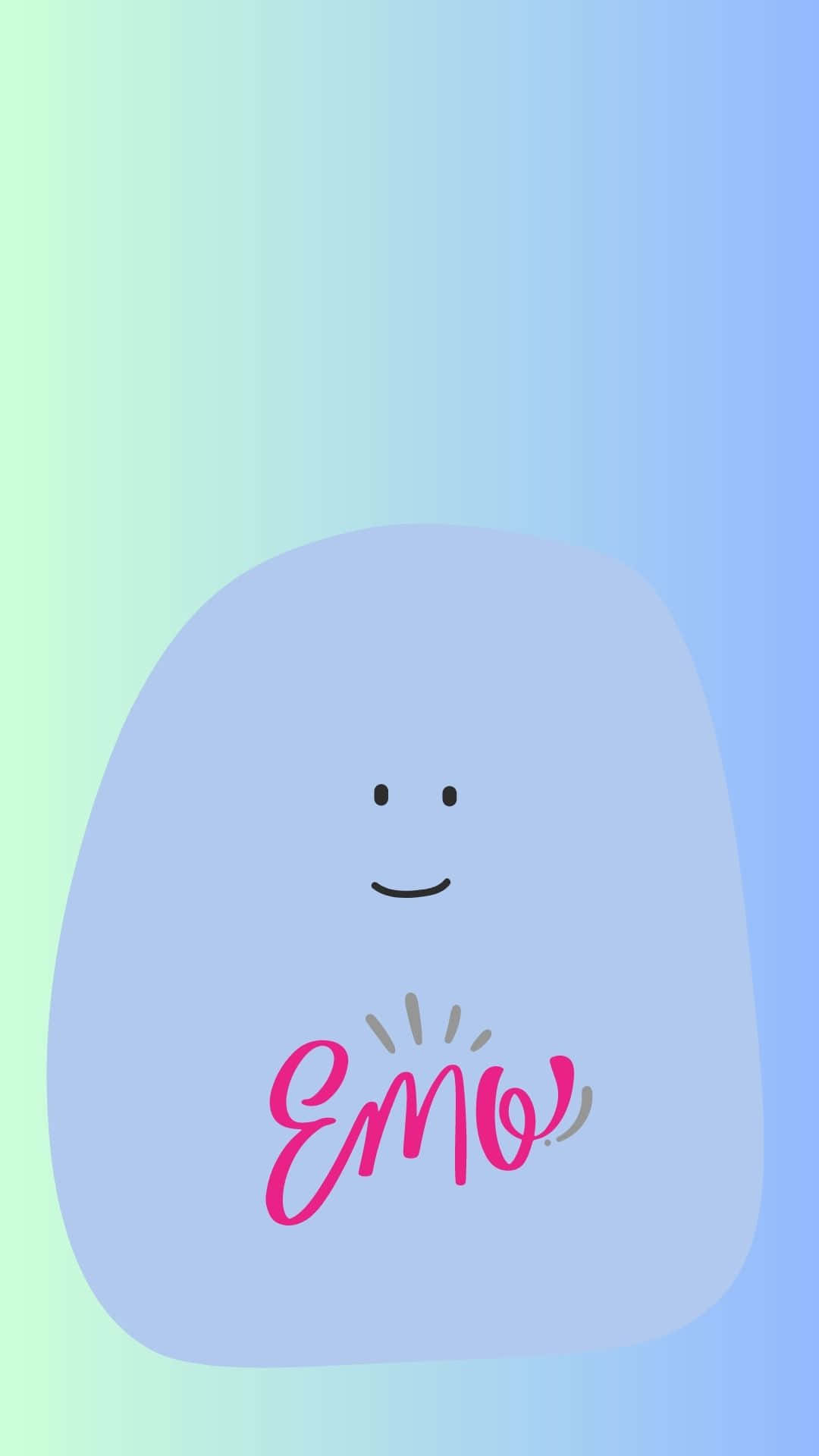 Cute Emo 桌布 壁紙 — 一個快樂的藍色圓形角色，帶有微笑和粉紅色 'Emo' 文字，背景為柔和漸變色。