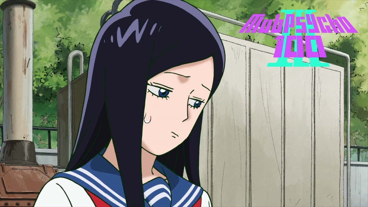 Tsubomi Takane 桌布 壁紙 — 一個悲傷的動漫女孩，長著黑色長髮和藍色眼睛，穿著水手制服站在木柵欄附近。
