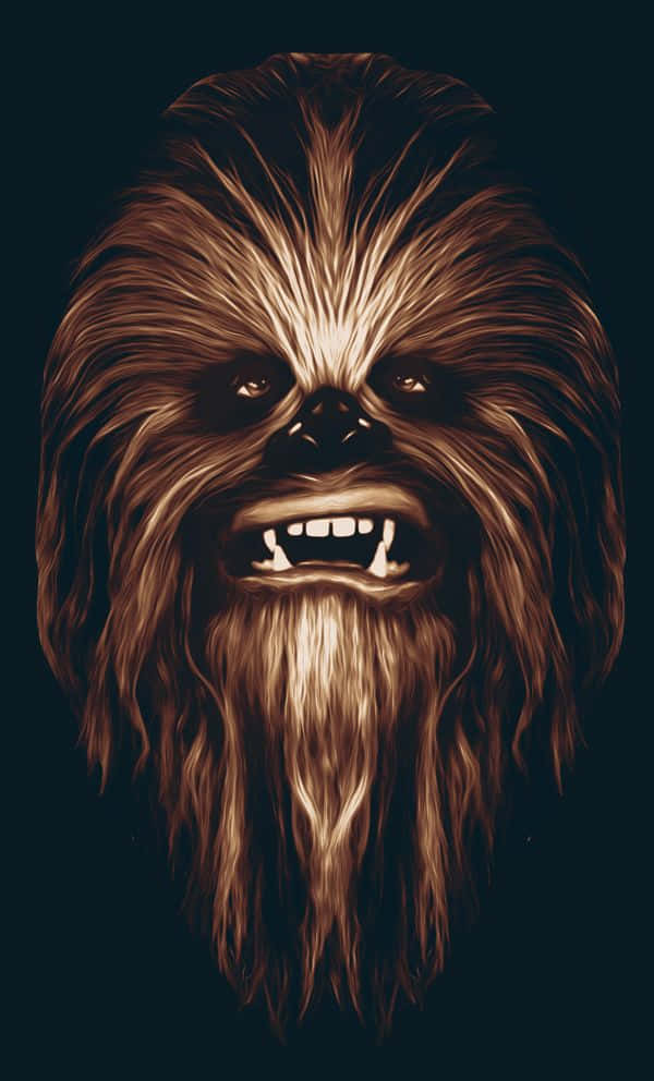 Wookiee 桌布 壁紙 — 一個戲劇性的特寫，展現了丘巴卡兇猛的面孔，在溫暖光線的照射下，襯托著黑暗的背景。