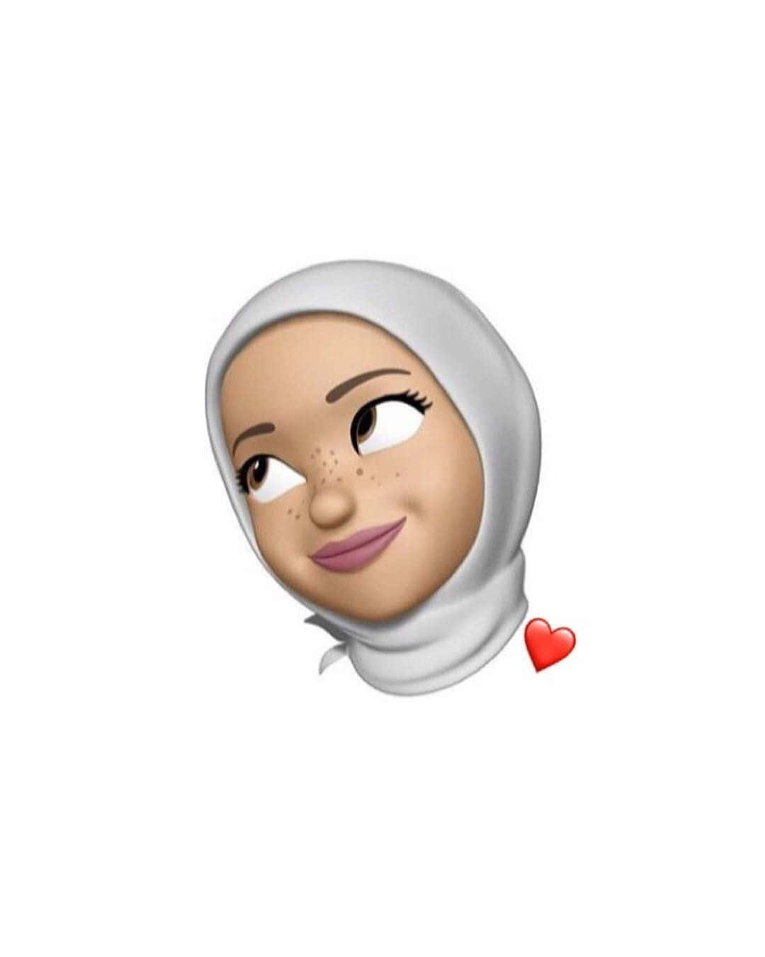 Animojis 桌布 壁紙 — 一個戴白色頭巾、有雀斑的女人旁邊有一個紅色心形的開心表情符號。
