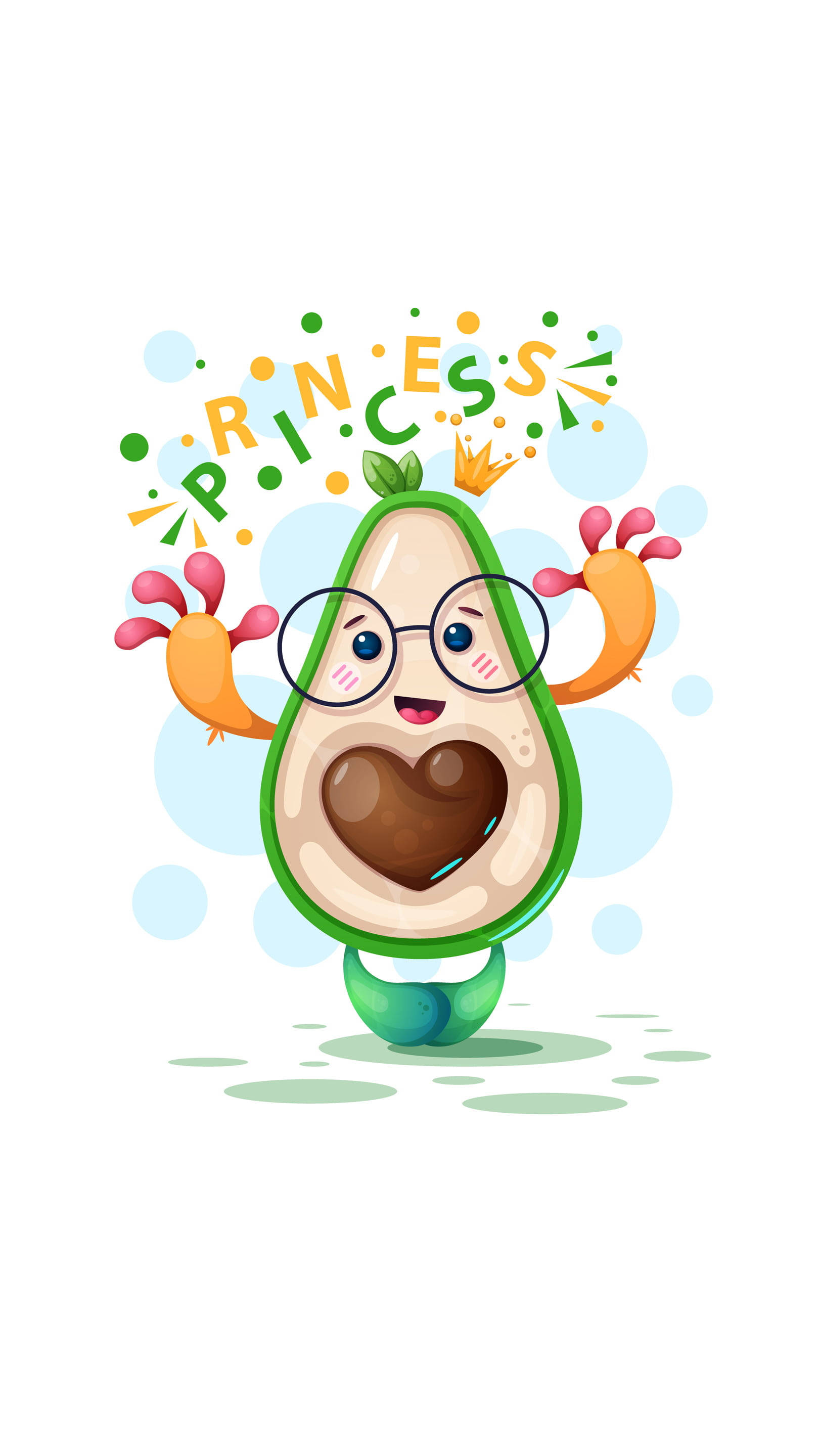 Fruits 桌布 壁紙 — 一個戴眼鏡和皇冠的開心卡通牛油果，上面有 'PRINCESS' 文字。