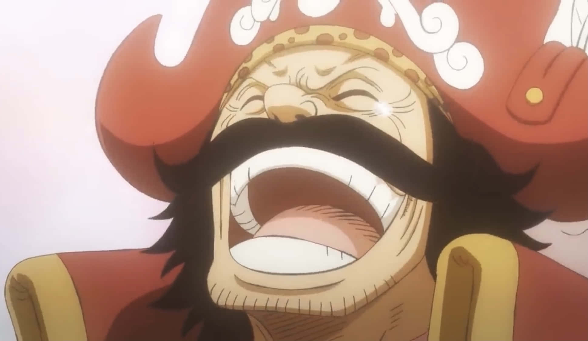 King Of The Pirates 桌布 壁紙 — 一個戴紅帽、留濃密鬍鬚的卡通海盜，張大嘴巴狂笑。