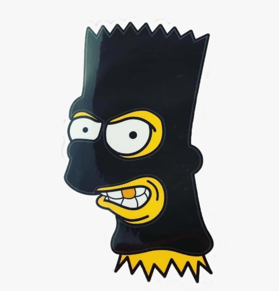 Bart Simpson Gangster 桌布 壁紙 — 一個戴著黑色面具、黃色眼睛的卡通人物，在純白色背景上露出頑皮的咧嘴笑。