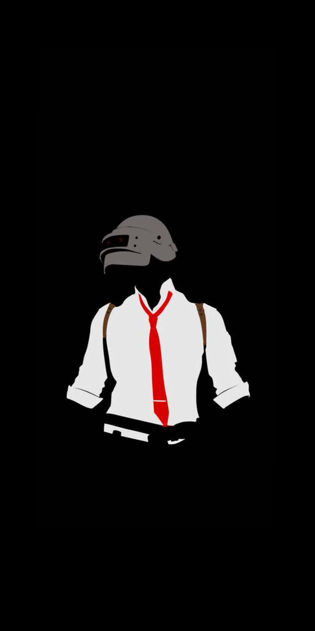 Pubg Logo 桌布 壁紙 — 一個戴頭盔、白恤衫和紅領帶的人物極簡剪影，背景為黑色。