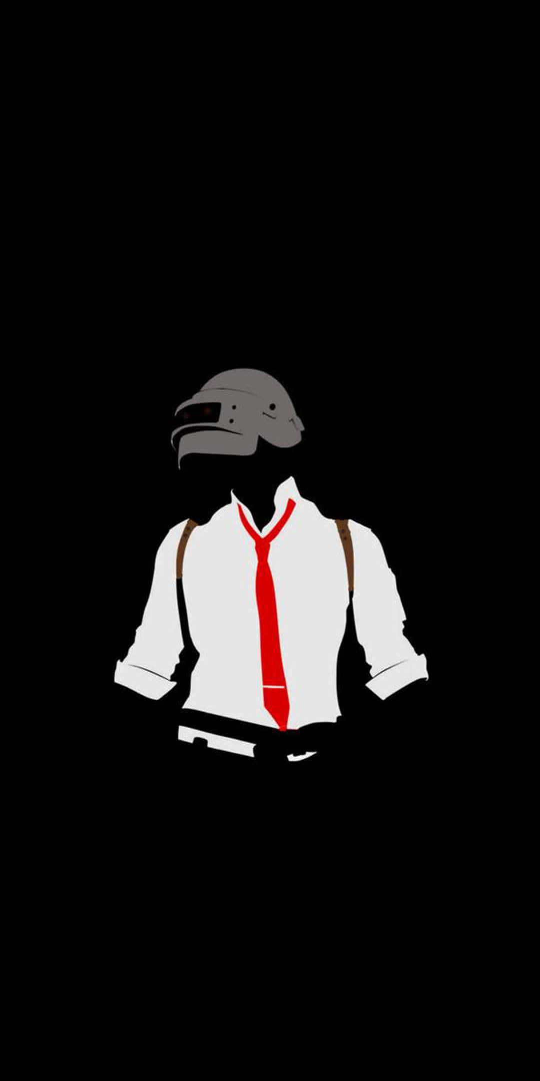 pubg mobile 桌布 壁紙 — 一個戴頭盔和紅色領帶的人物極簡剪影，襯以純黑背景。