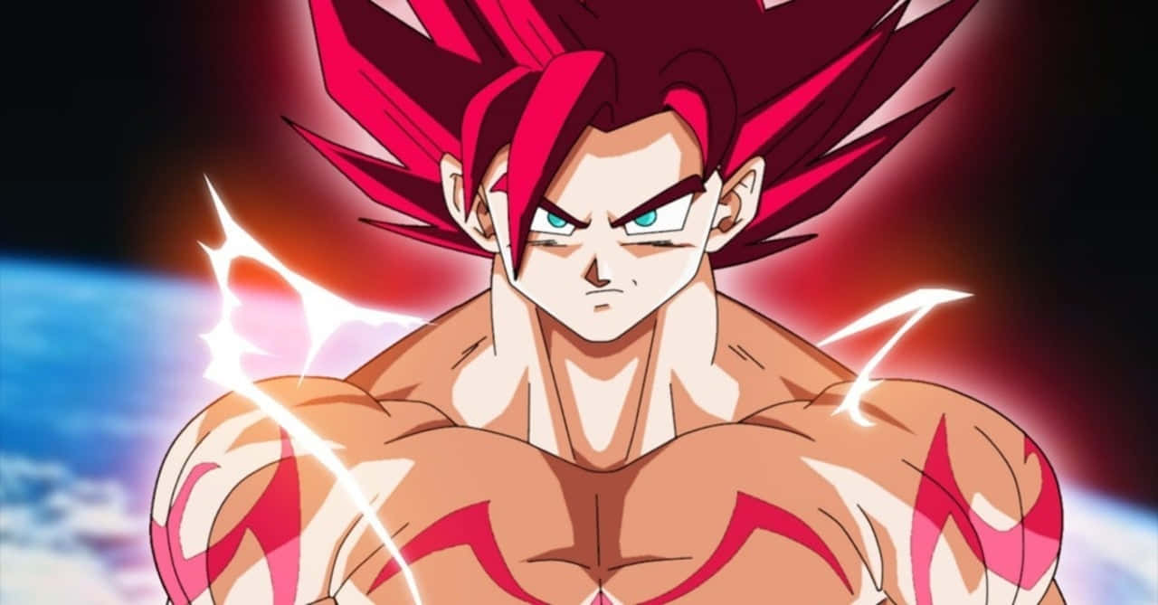 Dragon Ball Super Universe 6 桌布 壁紙 — 一個擁有尖刺紅髮和發光眼睛的強大動漫戰士，在宇宙背景下散發能量。