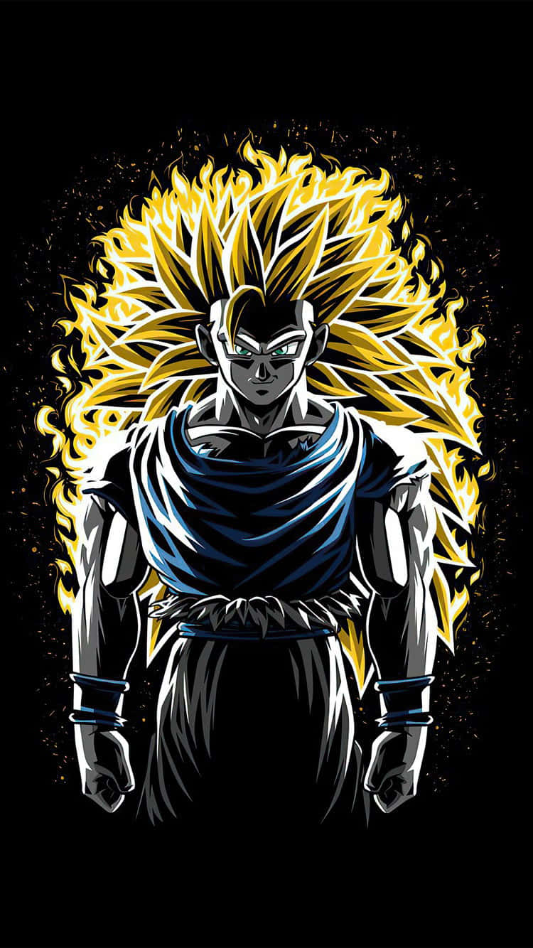Dragon Ball Super Universe 6 桌布 壁紙 — 一個擁有金色尖刺頭髮和發光眼睛的強大動漫戰士，站在黑色背景前，散發著火焰般的光環。