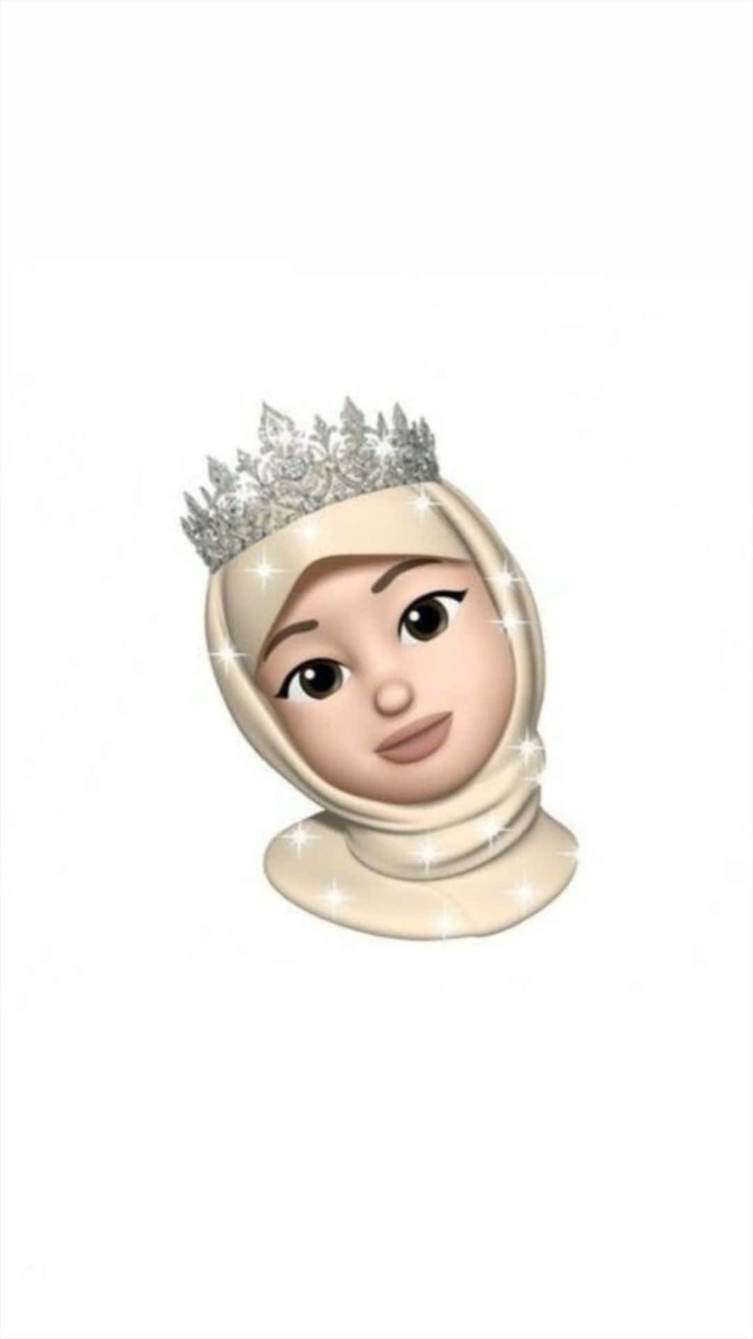 Animojis 桌布 壁紙 — 一個數碼表情符號，顯示一位戴著奶油色頭巾和閃亮銀色皇冠的女性，背景為純白色。