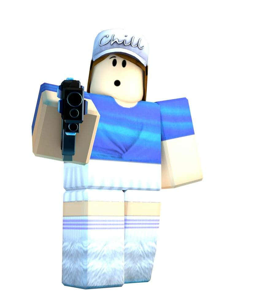 Roblox Gfx 桌布 壁紙 — 一個方塊狀的 Roblox 頭像，身穿藍色條紋襯衫和帽子，在白色背景前拿著相機。