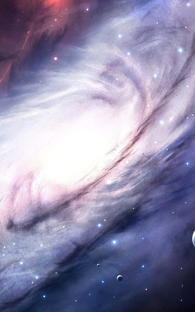 平板電腦 桌布 壁紙 — 一個旋轉的星系，帶有發光的星雲和散落的星星，主導了宇宙場景。