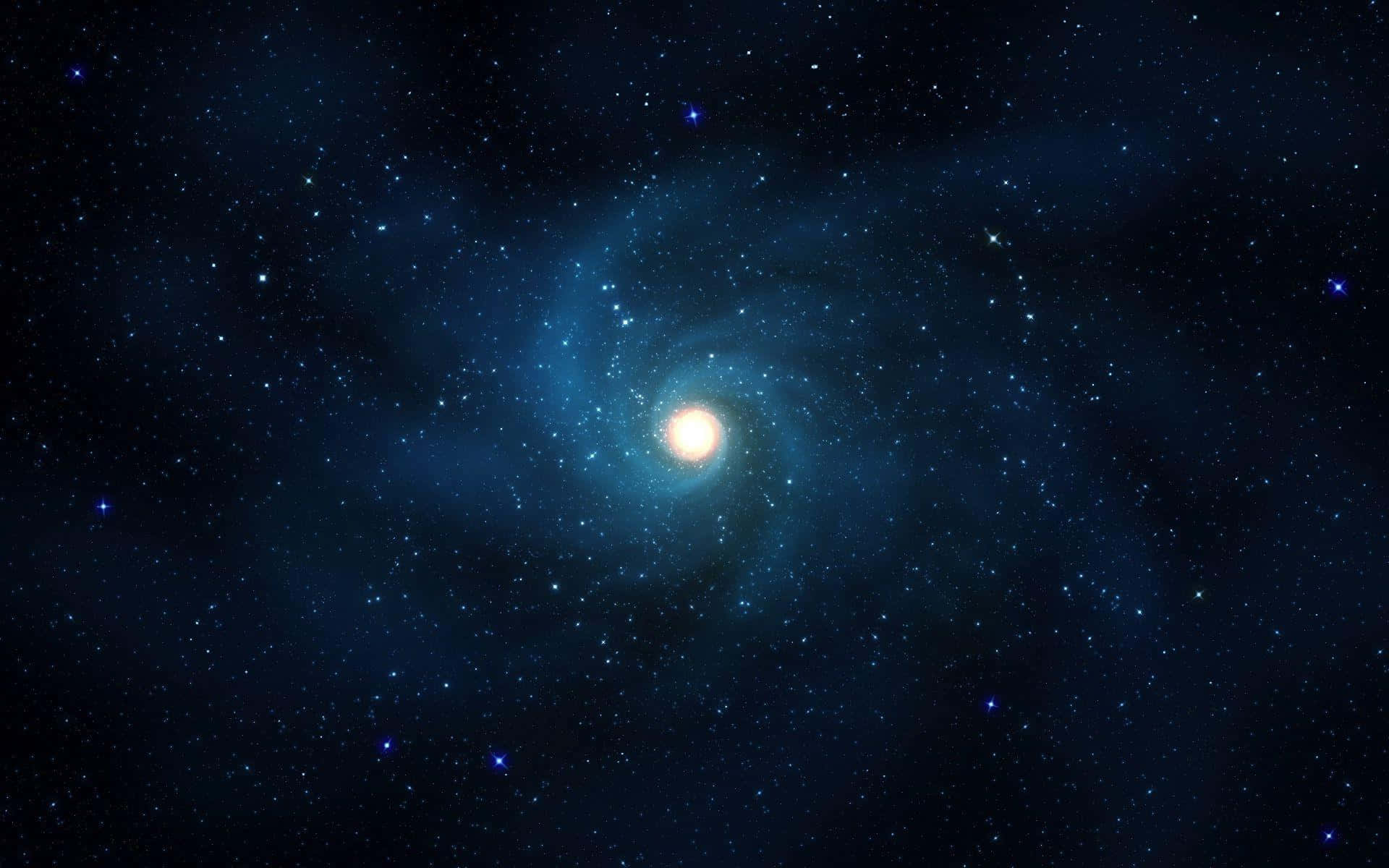 Spiral Galaxy 桌布 壁紙 — 一個明亮的螺旋星系在佈滿星辰的深藍宇宙虛空中心發光。