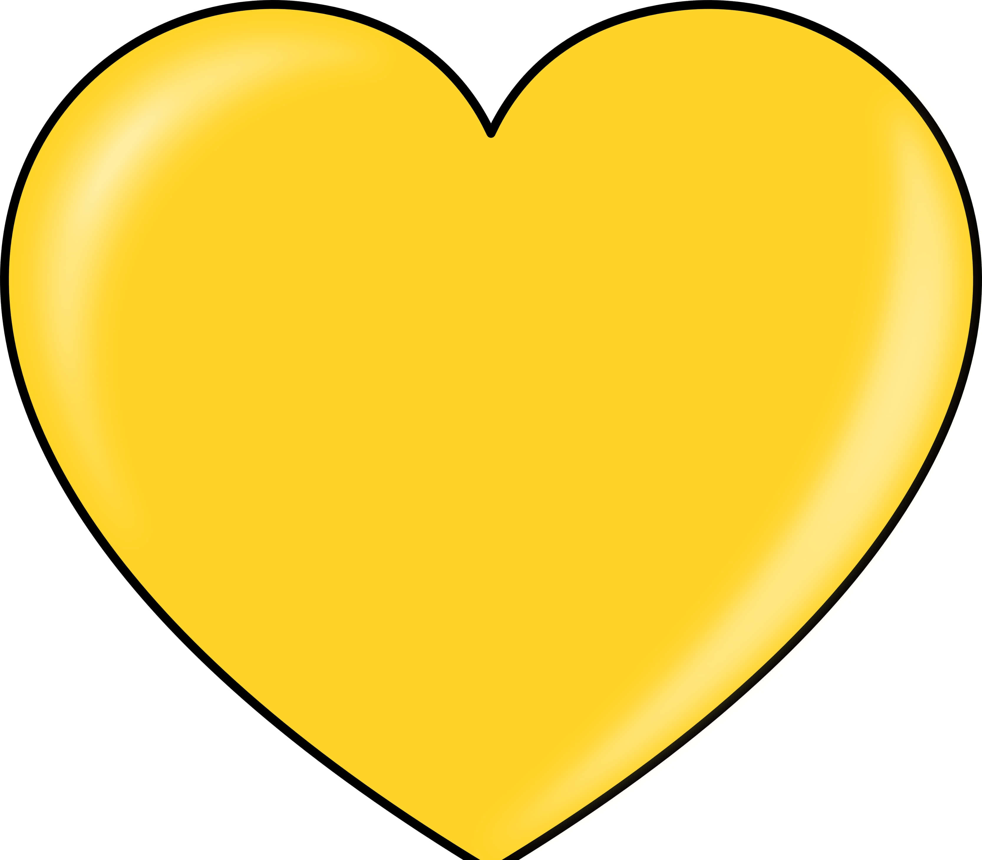 Yellow Heart 桌布 壁紙 — 一個明亮的黃色心形，帶有粗黑色輪廓，獨自立在純白色背景上。