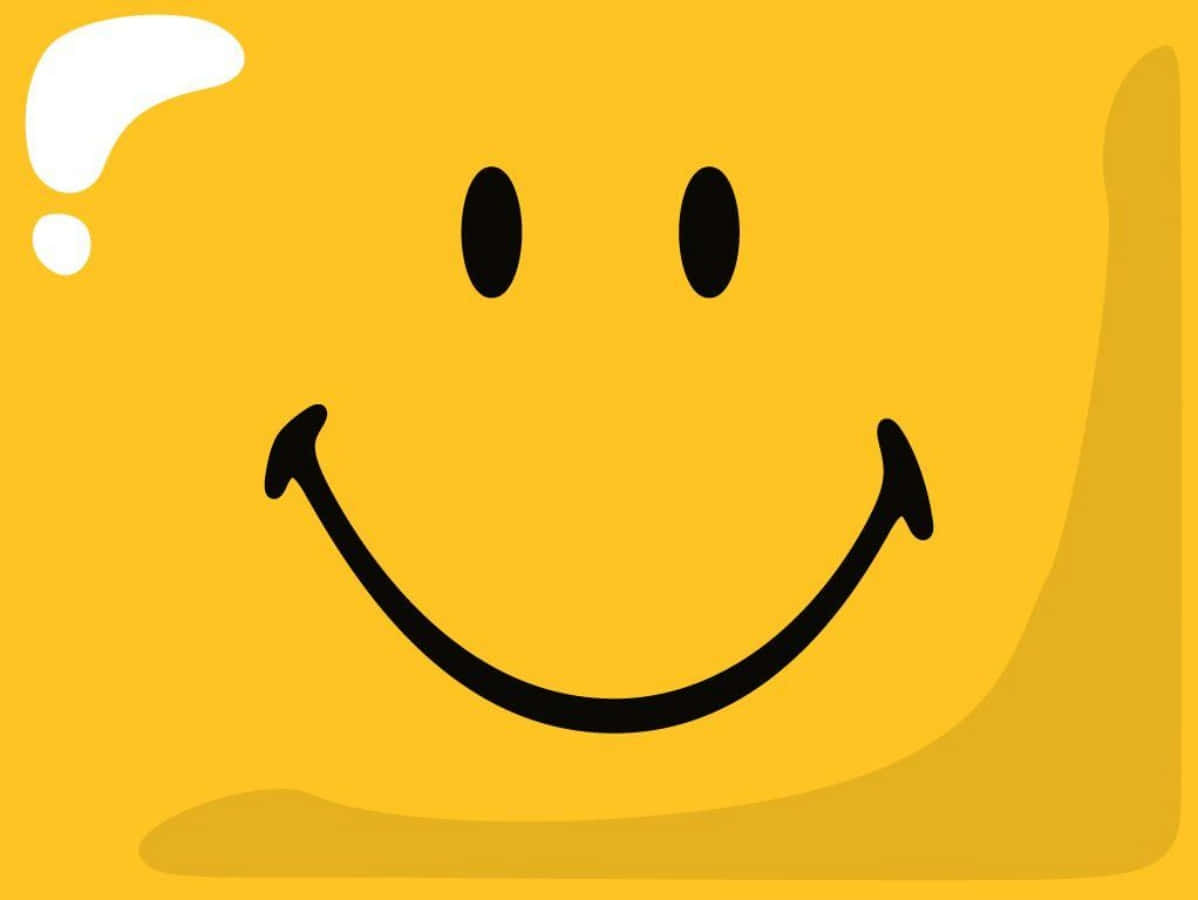 Smiley 桌布 壁紙 — 一個明亮的黃色正方形，帶有一個簡單的黑色笑臉和角落裡的一個白色問號氣泡。