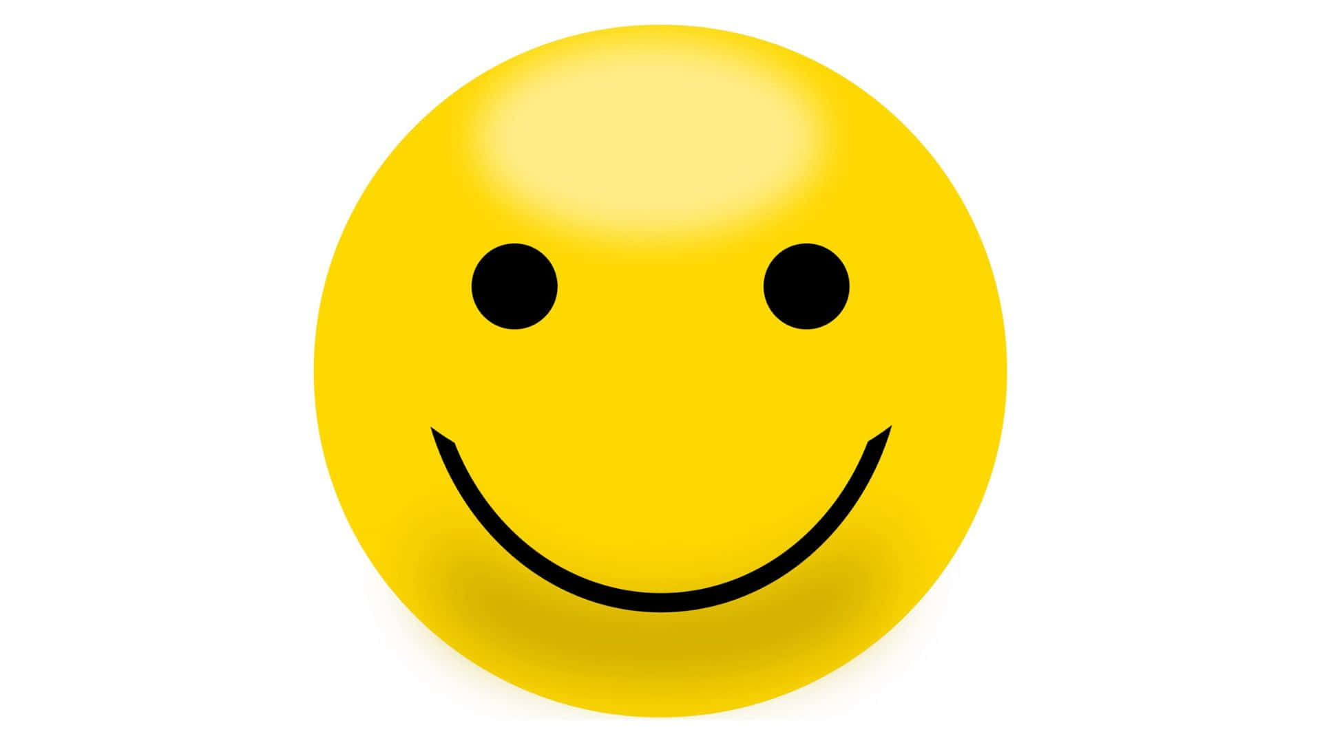 Smiley 桌布 壁紙 — 一個明亮的黃色笑臉，帶有黑色眼睛和彎曲的嘴巴，位於純白色背景的中心。