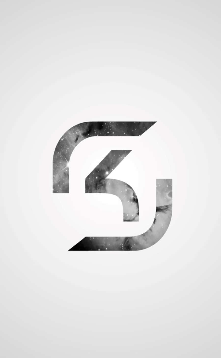 Sk Gaming 桌布 壁紙 — 一個時尚的抽象標誌，形狀像一個風格化的G，充滿了宇宙星雲和星星，背景是柔和的漸變色。